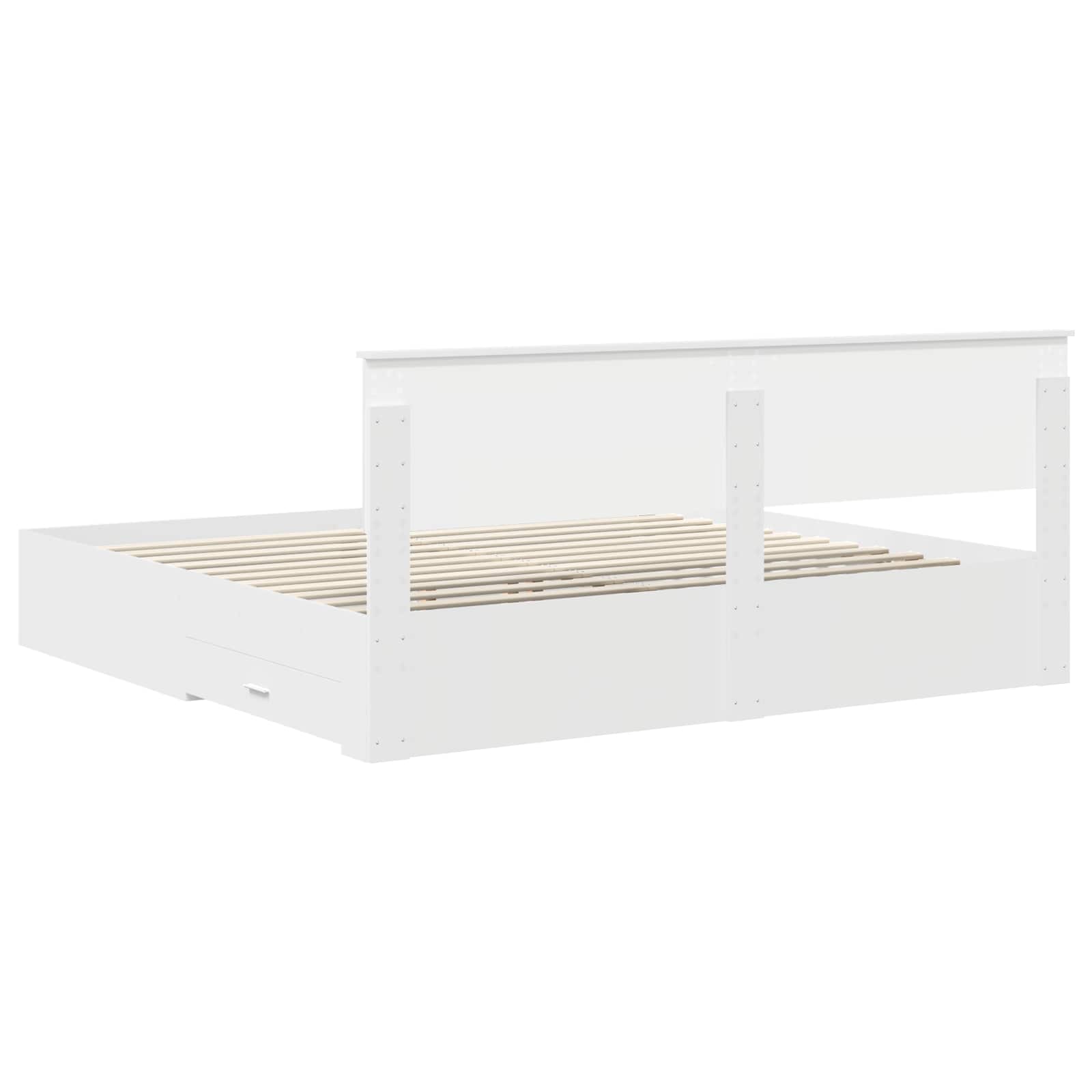 Bedframe met hoofdeinde met lade Wit 200 x 200 cm Bewerkt hout is nu te koop bij PeponiXL, paradijselijk wonen!