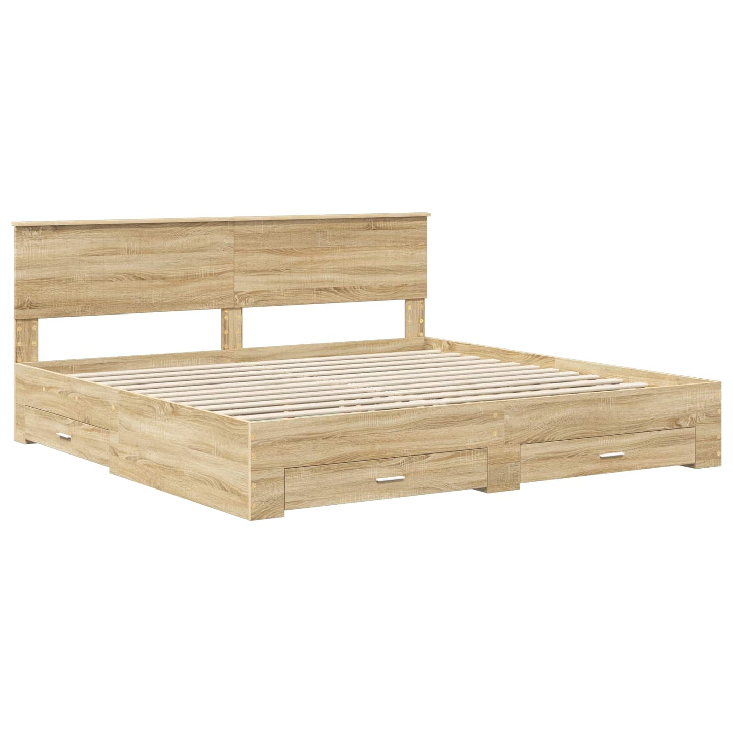 Bedframe met hoofdeinde Sonoma Eiken 200 x 200 cm Bewerkt hout is nu te koop bij PeponiXL, paradijselijk wonen!