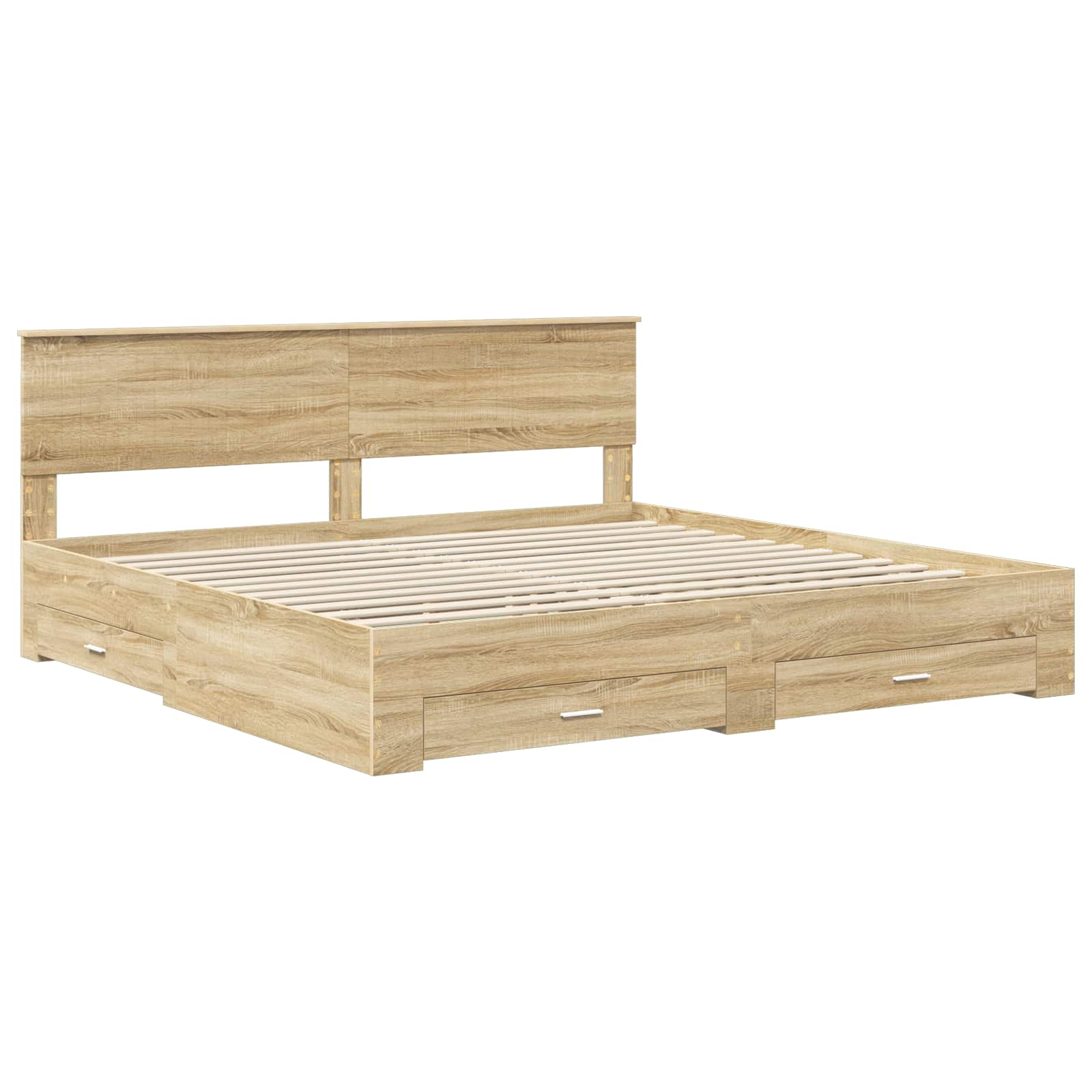 Bedframe met hoofdeinde Sonoma Eiken 200 x 200 cm Bewerkt hout is nu te koop bij PeponiXL, paradijselijk wonen!