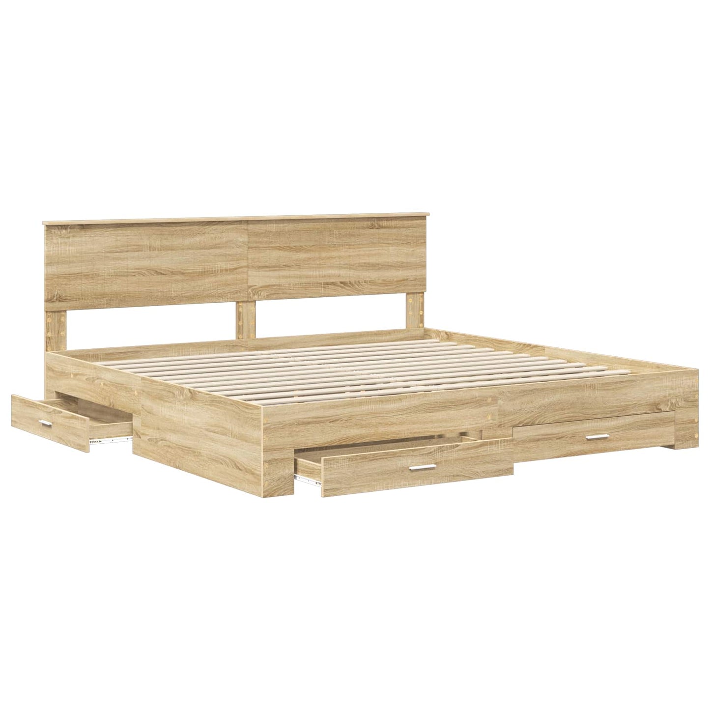 Bedframe met hoofdeinde Sonoma Eiken 200 x 200 cm Bewerkt hout is nu te koop bij PeponiXL, paradijselijk wonen!