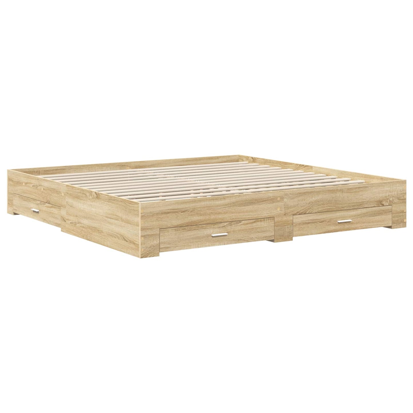 Bedframe met hoofdeinde Sonoma Eiken 200 x 200 cm Bewerkt hout is nu te koop bij PeponiXL, paradijselijk wonen!