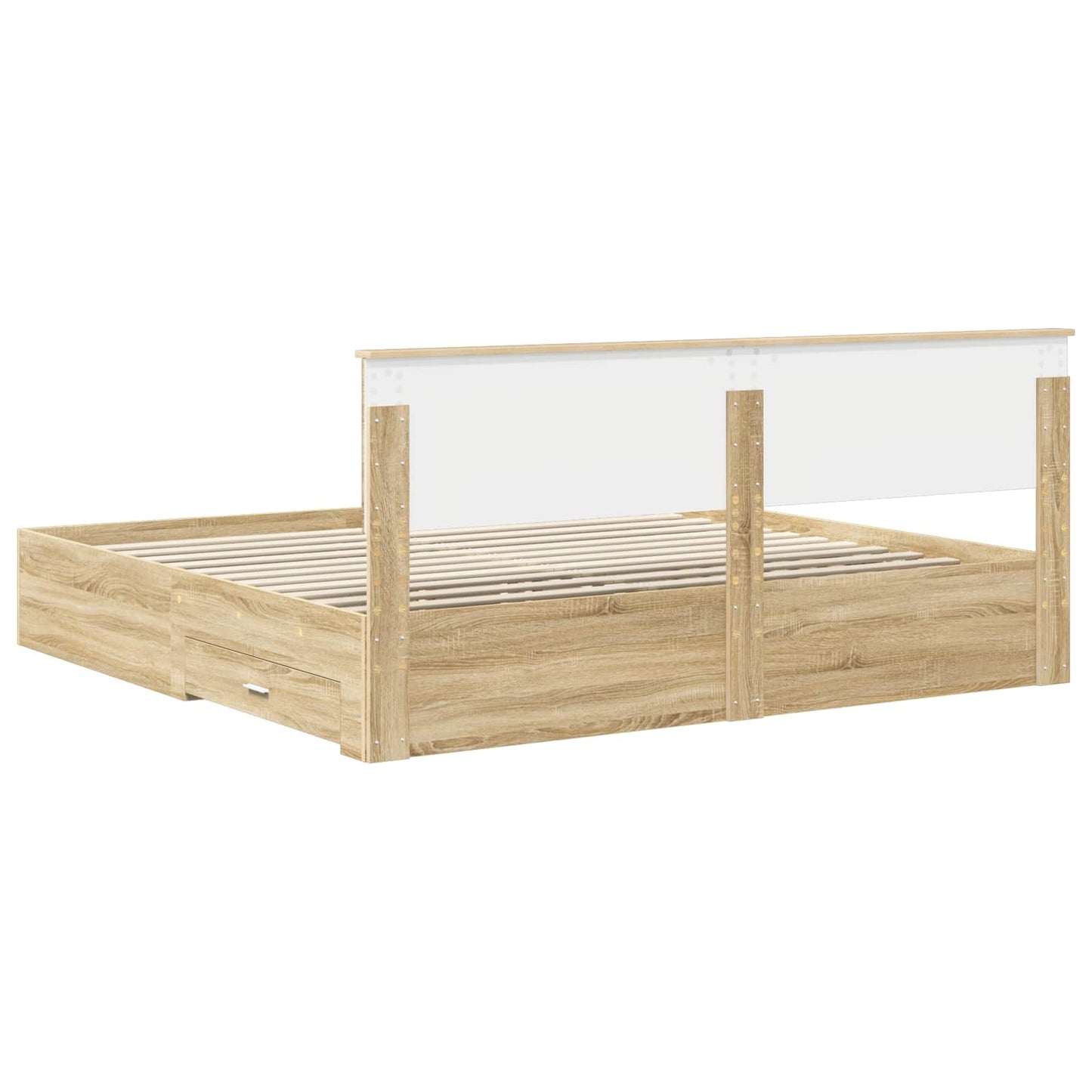 Bedframe met hoofdeinde Sonoma Eiken 200 x 200 cm Bewerkt hout is nu te koop bij PeponiXL, paradijselijk wonen!