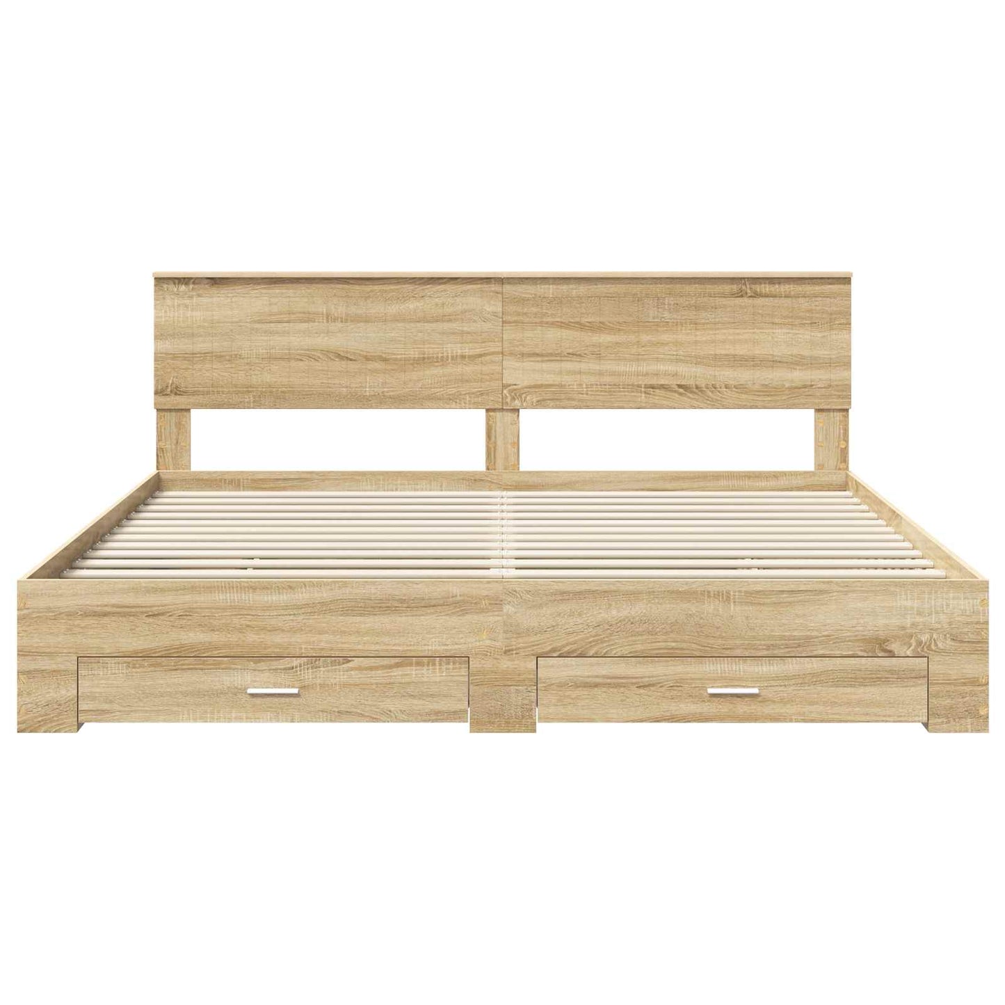 Bedframe met hoofdeinde Sonoma Eiken 200 x 200 cm Bewerkt hout is nu te koop bij PeponiXL, paradijselijk wonen!
