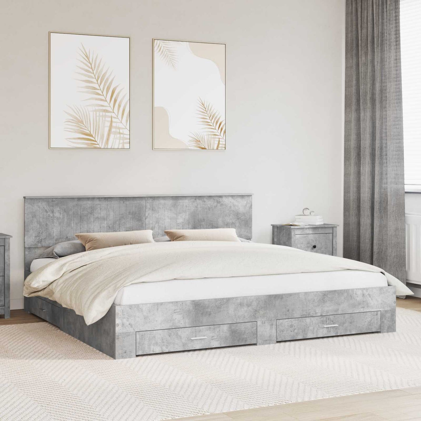 Bedframe met hoofdeinde Beton Grijs 200 x 200 cm Bewerkt hout is nu te koop bij PeponiXL, paradijselijk wonen!