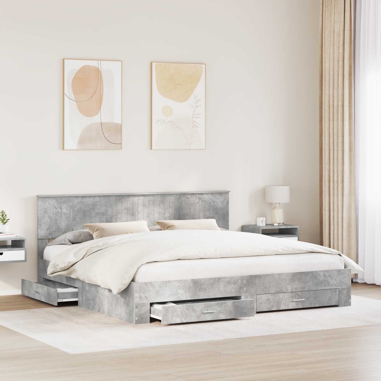 Bedframe met hoofdeinde Beton Grijs 200 x 200 cm Bewerkt hout is nu te koop bij PeponiXL, paradijselijk wonen!