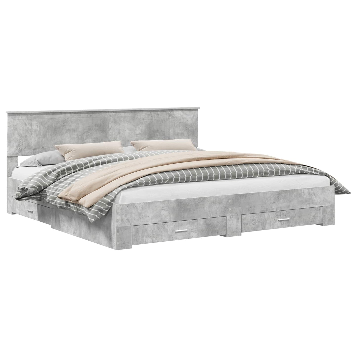 Bedframe met hoofdeinde Beton Grijs 200 x 200 cm Bewerkt hout is nu te koop bij PeponiXL, paradijselijk wonen!