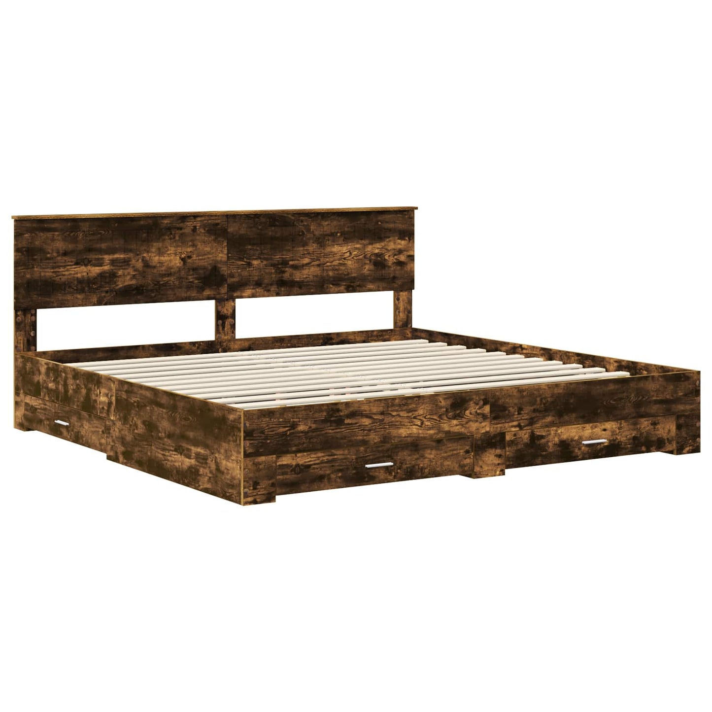 Bedframe met hoofdeinde Gerookt eiken 200 x 200 cm Bewerkt hout is nu te koop bij PeponiXL, paradijselijk wonen!