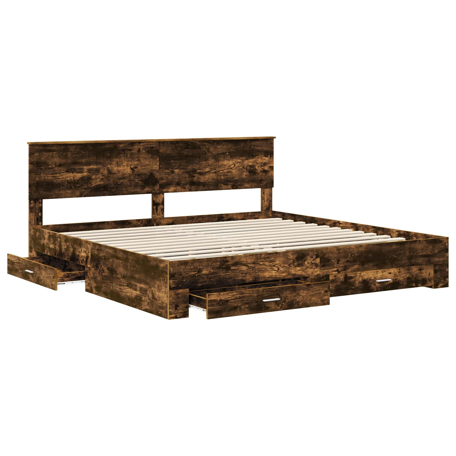 Bedframe met hoofdeinde Gerookt eiken 200 x 200 cm Bewerkt hout is nu te koop bij PeponiXL, paradijselijk wonen!