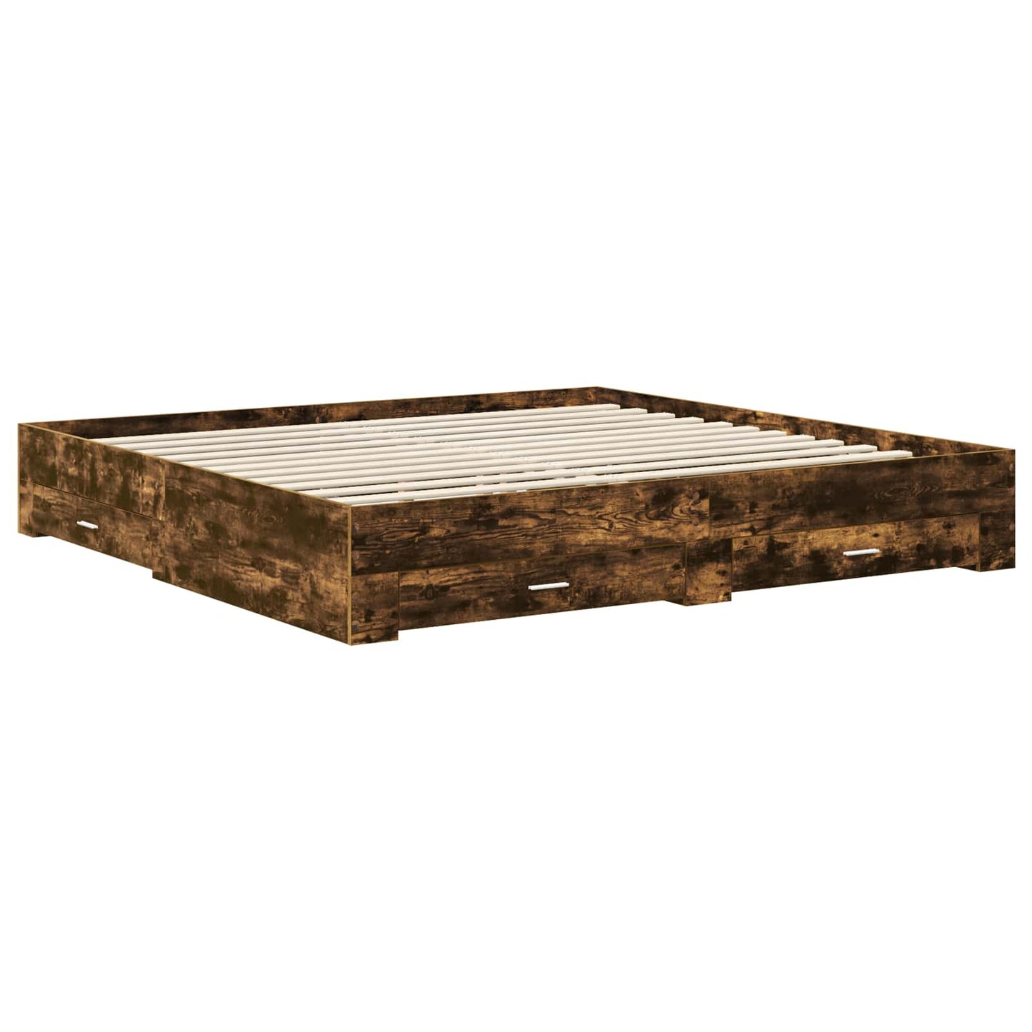 Bedframe met hoofdeinde Gerookt eiken 200 x 200 cm Bewerkt hout is nu te koop bij PeponiXL, paradijselijk wonen!
