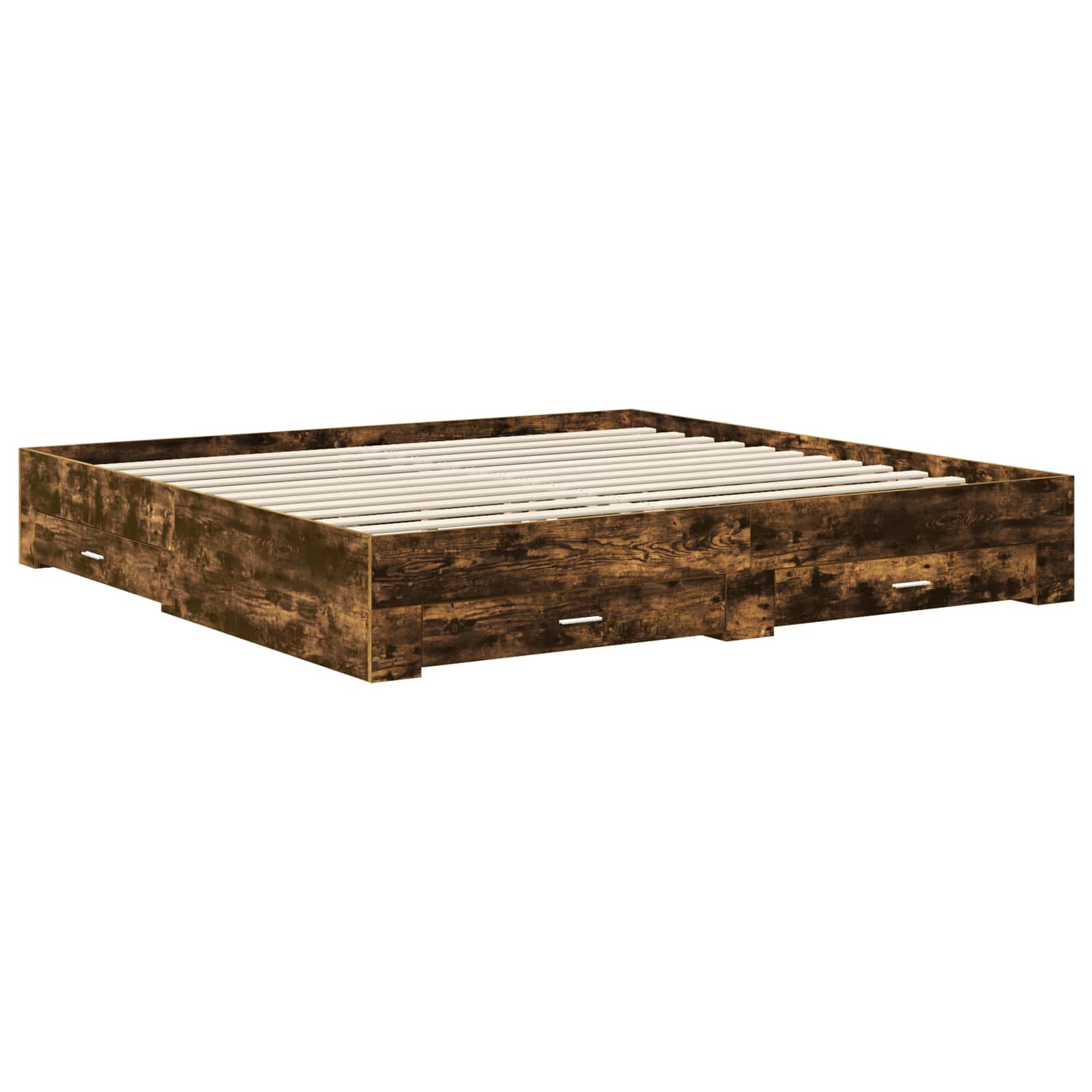 Bedframe met hoofdeinde Gerookt eiken 200 x 200 cm Bewerkt hout is nu te koop bij PeponiXL, paradijselijk wonen!