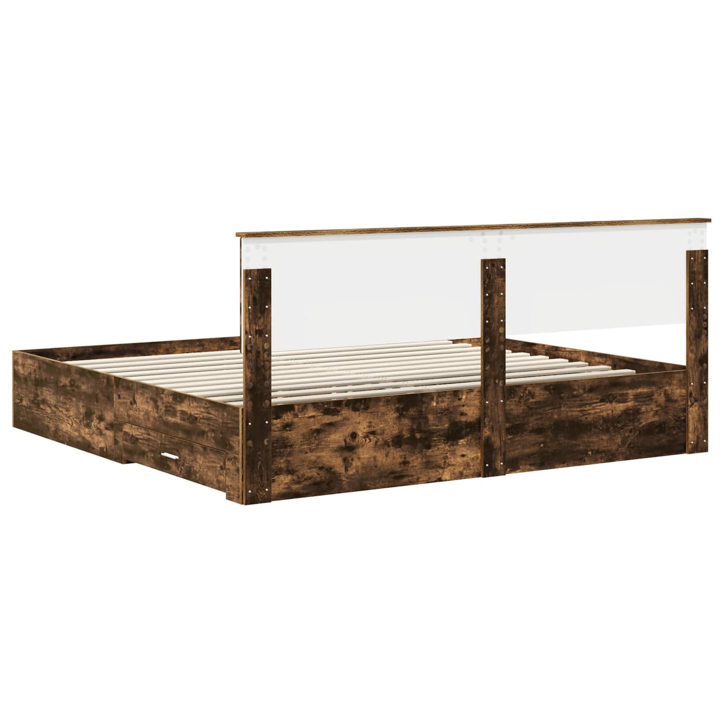 Bedframe met hoofdeinde Gerookt eiken 200 x 200 cm Bewerkt hout is nu te koop bij PeponiXL, paradijselijk wonen!