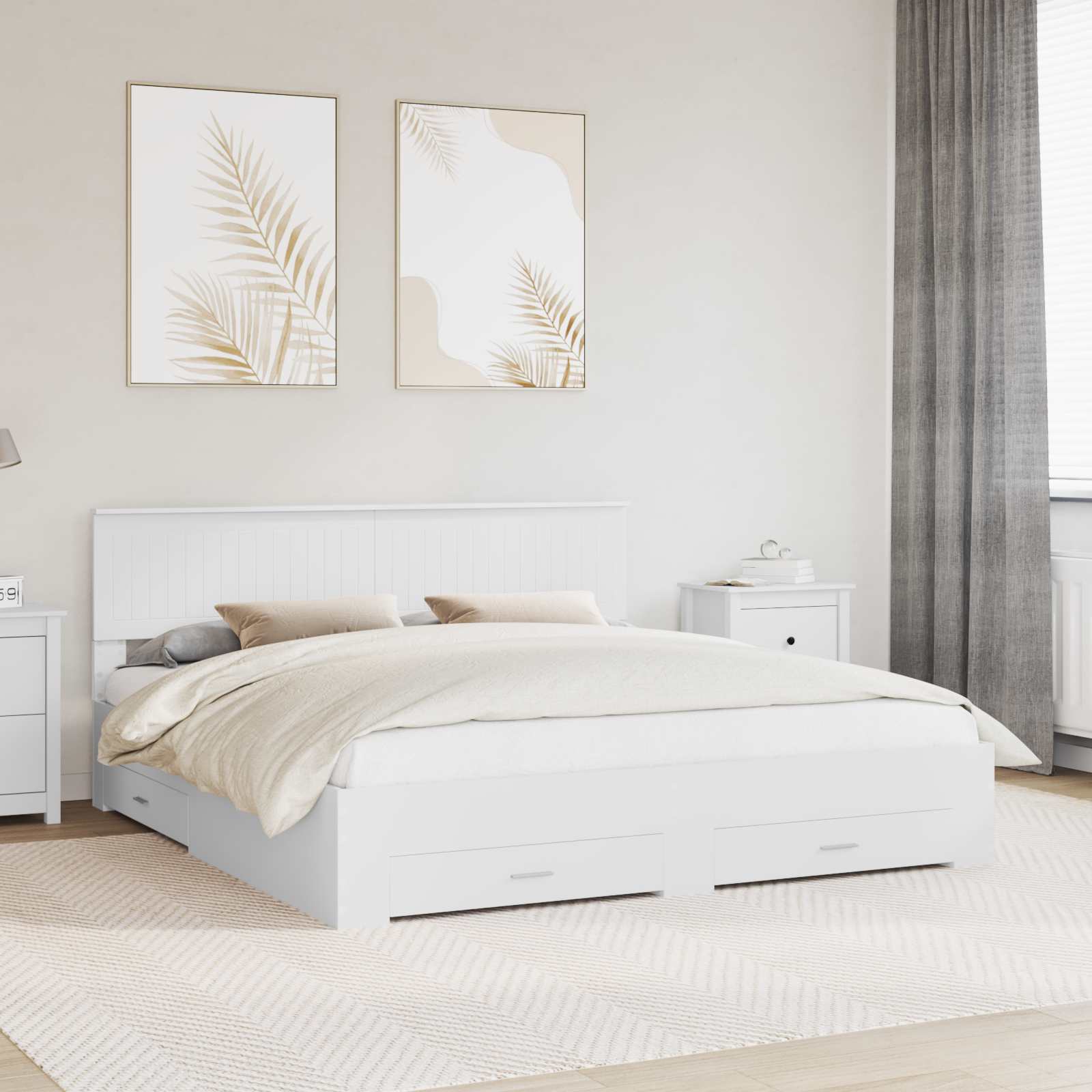 Bedframe met hoofdeinde met lade Wit 180 x 200 cm Bewerkt hout is nu te koop bij PeponiXL, paradijselijk wonen!