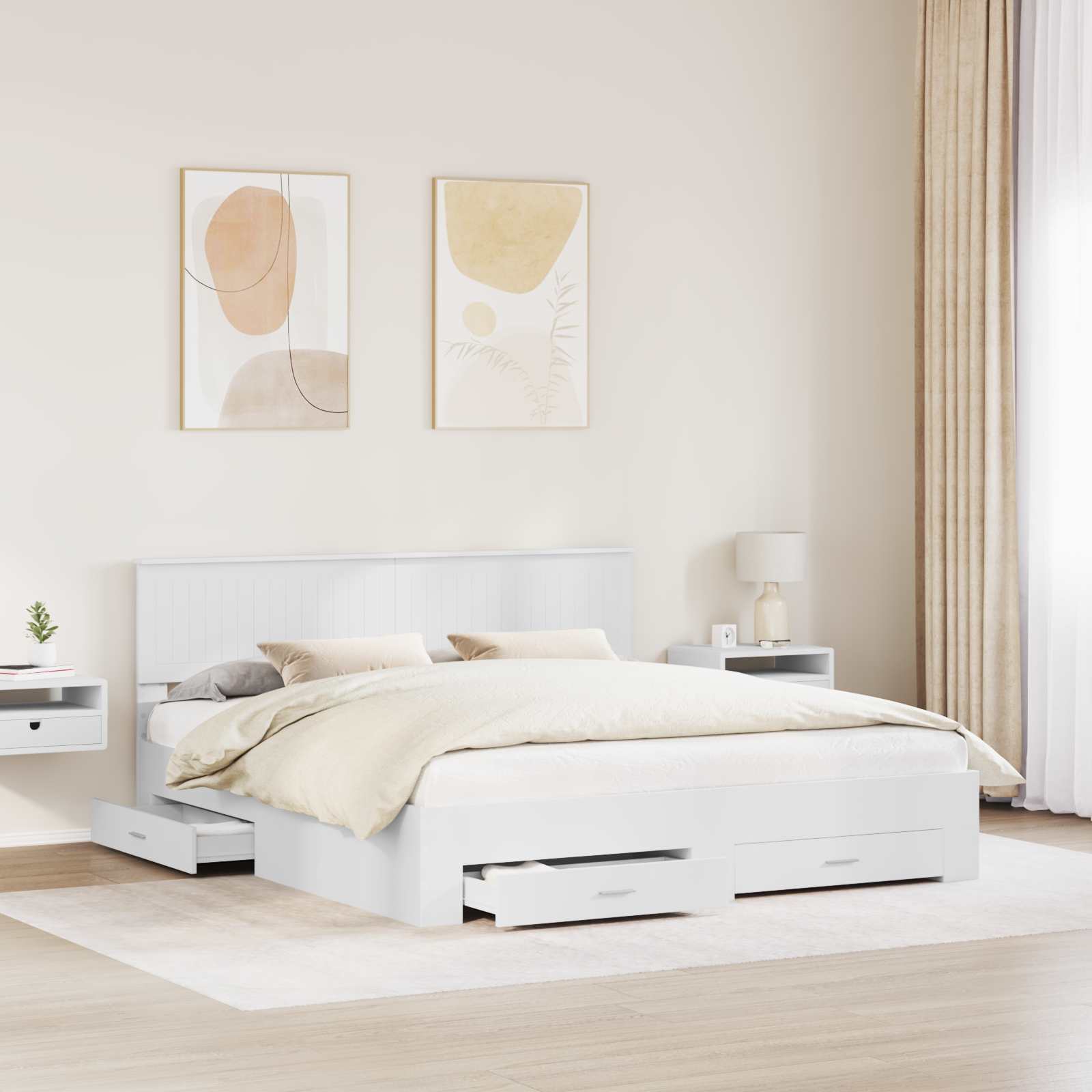 Bedframe met hoofdeinde met lade Wit 180 x 200 cm Bewerkt hout is nu te koop bij PeponiXL, paradijselijk wonen!