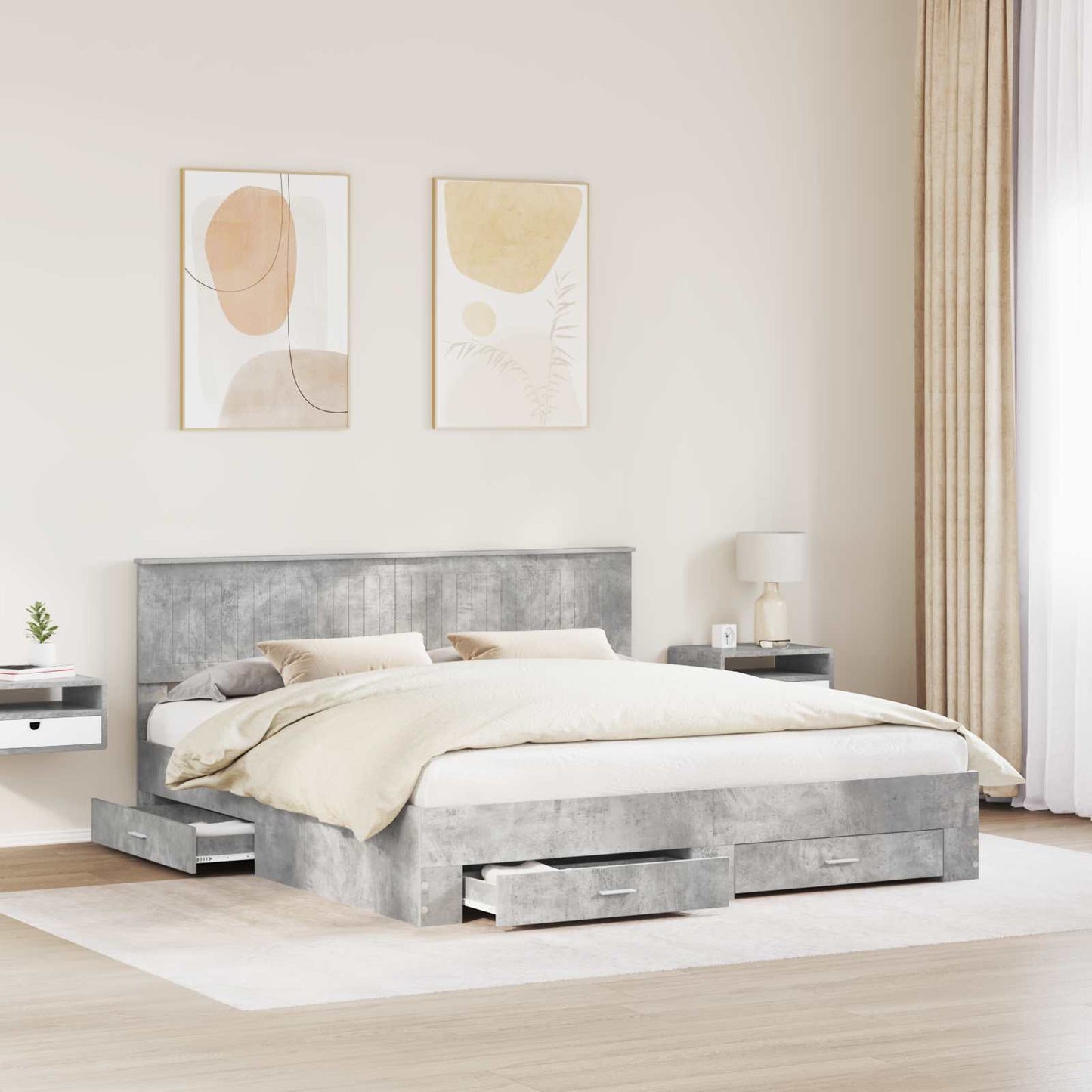 Bedframe met hoofdeinde Beton Grijs 180 x 200 cm Bewerkt hout is nu te koop bij PeponiXL, paradijselijk wonen!