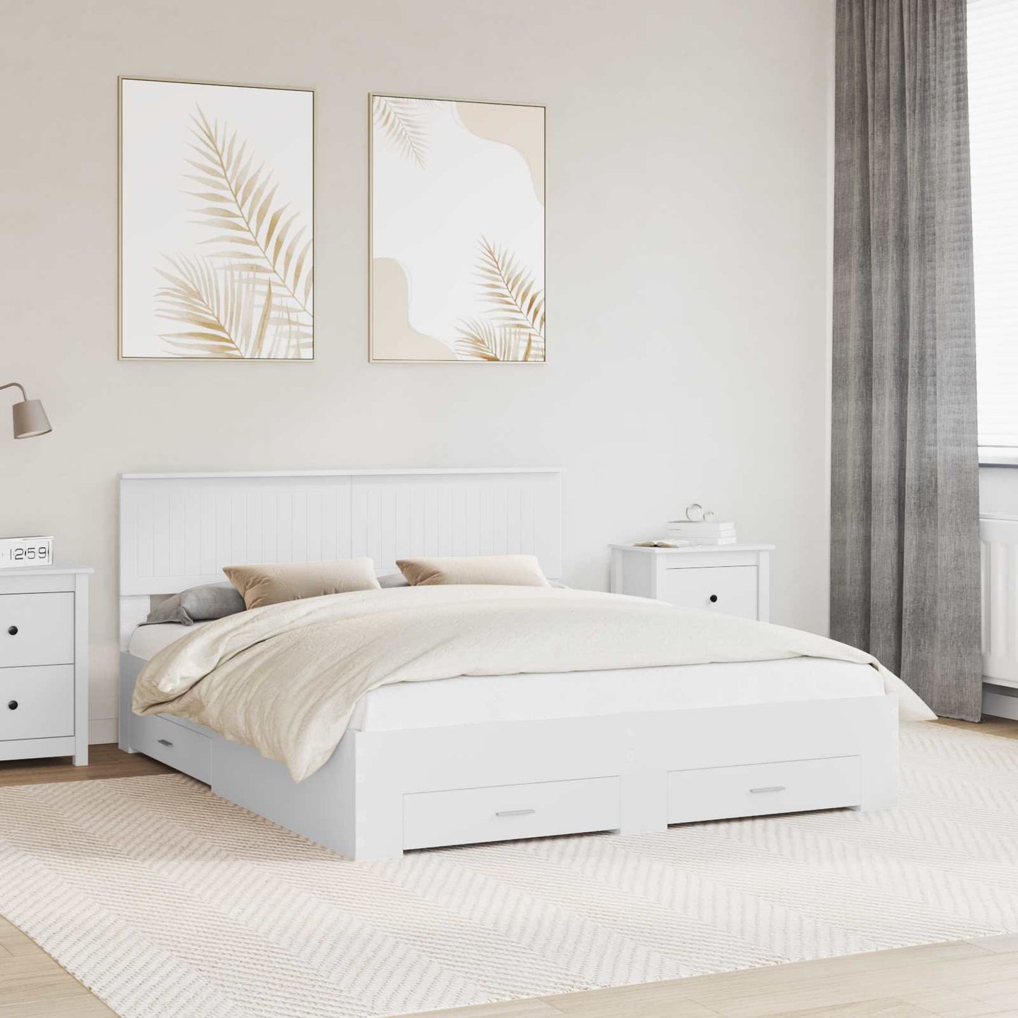 Bedframe met hoofdeinde met lade Wit 160 x 200 cm Bewerkt hout is nu te koop bij PeponiXL, paradijselijk wonen!
