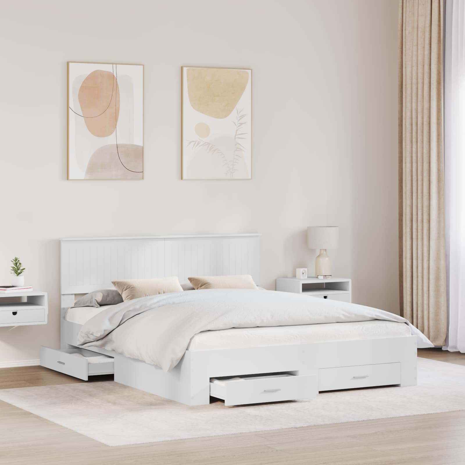 Bedframe met hoofdeinde met lade Wit 160 x 200 cm Bewerkt hout is nu te koop bij PeponiXL, paradijselijk wonen!