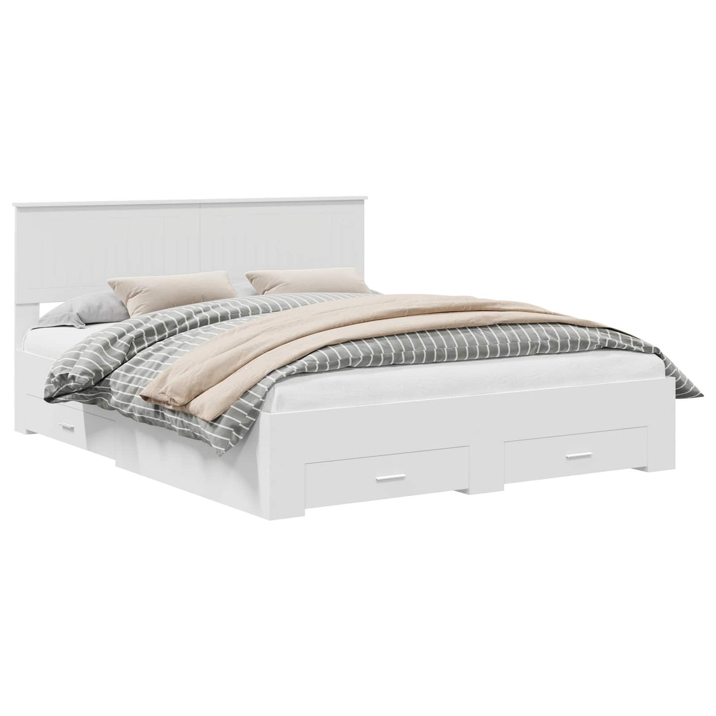 Bedframe met hoofdeinde met lade Wit 160 x 200 cm Bewerkt hout is nu te koop bij PeponiXL, paradijselijk wonen!