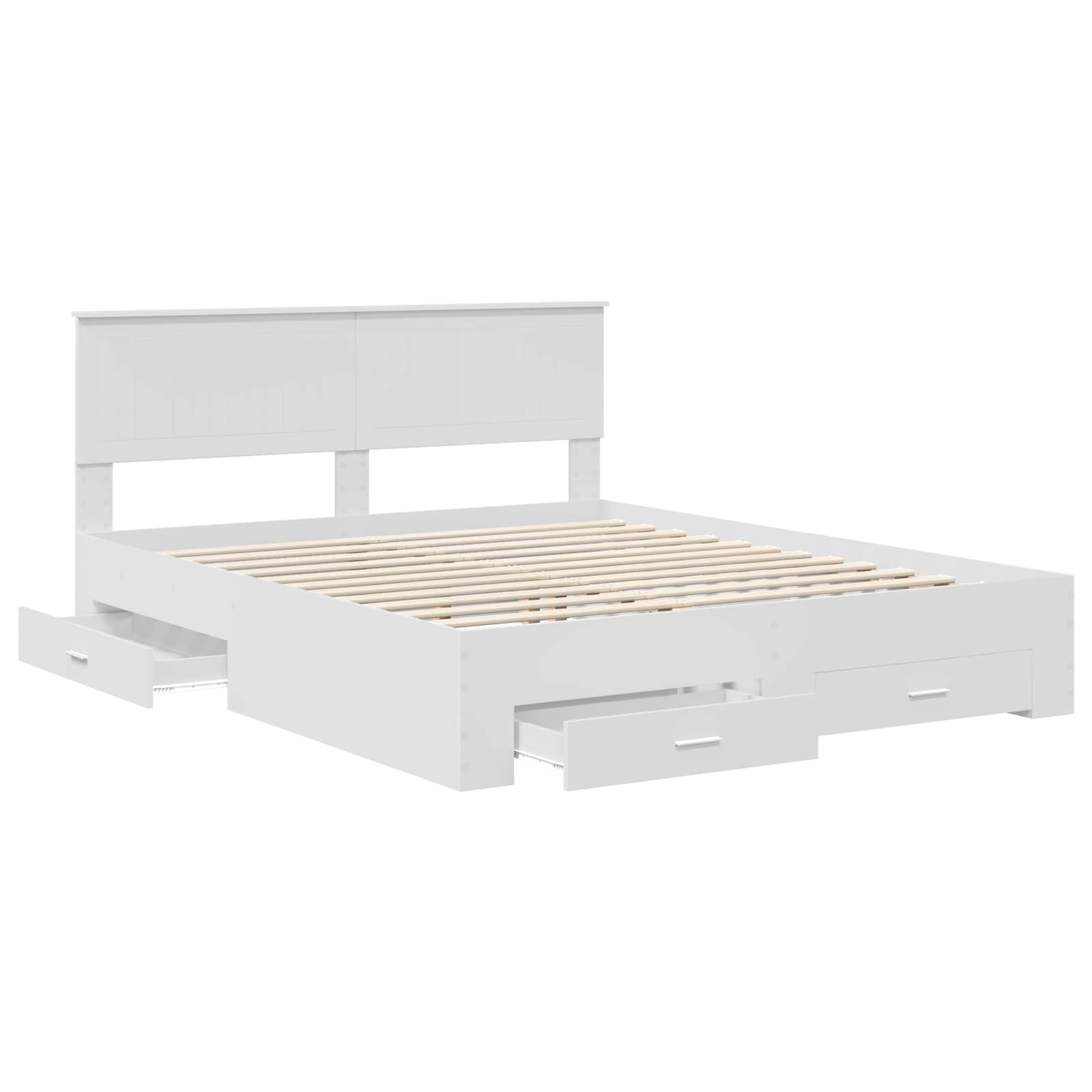 Bedframe met hoofdeinde met lade Wit 160 x 200 cm Bewerkt hout is nu te koop bij PeponiXL, paradijselijk wonen!