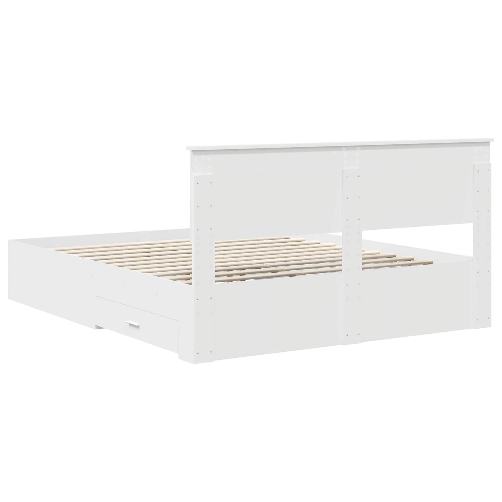 Bedframe met hoofdeinde met lade Wit 160 x 200 cm Bewerkt hout is nu te koop bij PeponiXL, paradijselijk wonen!