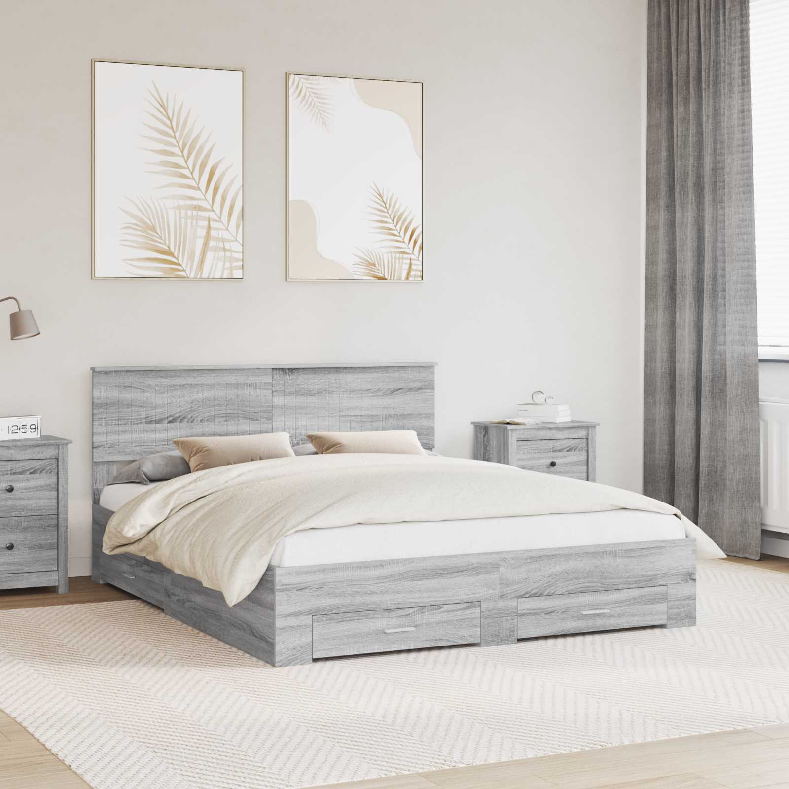 Bedframe met hoofdeinde Grijs Sonoma 160 x 200 cm Bewerkt hout is nu te koop bij PeponiXL, paradijselijk wonen!