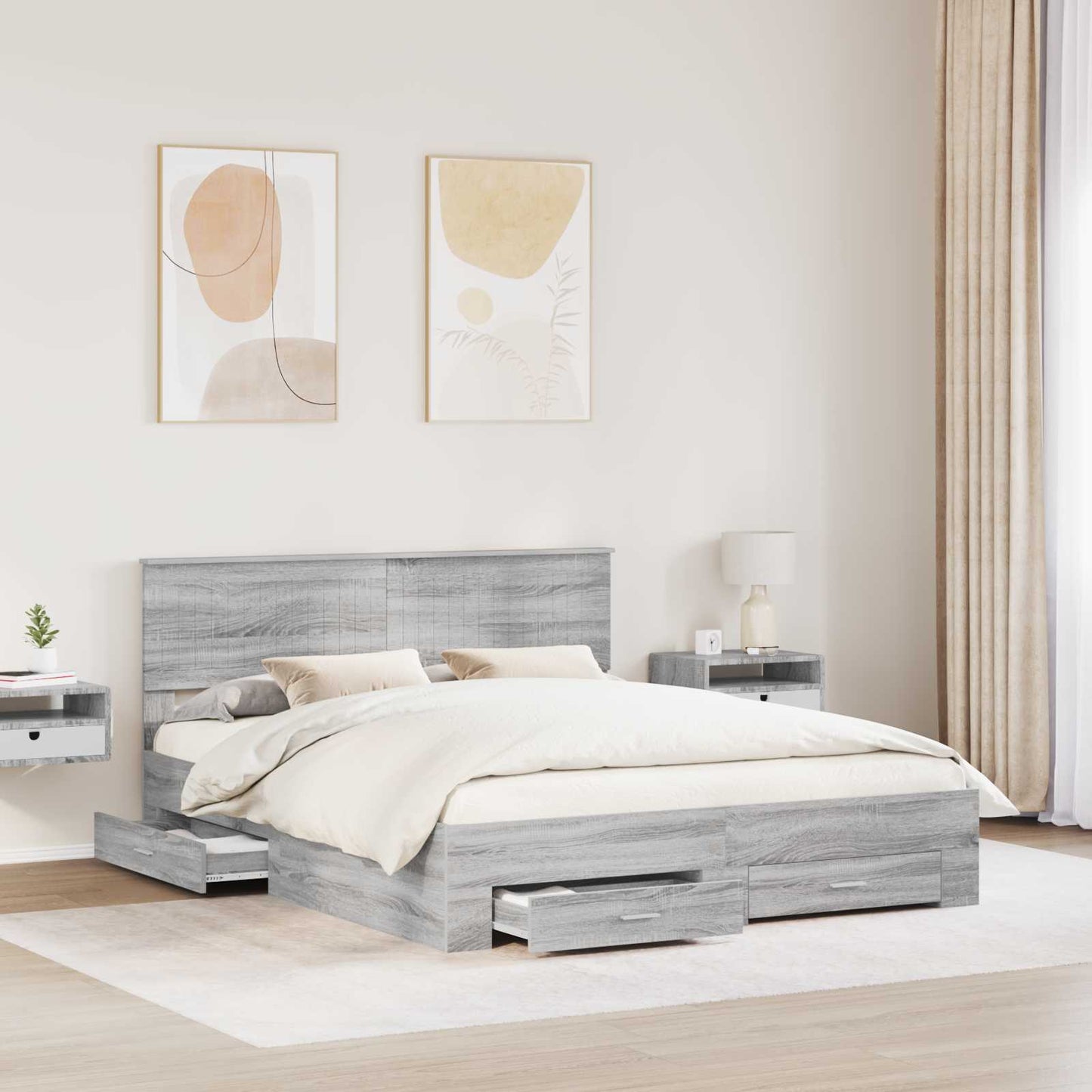 Bedframe met hoofdeinde Grijs Sonoma 160 x 200 cm Bewerkt hout is nu te koop bij PeponiXL, paradijselijk wonen!