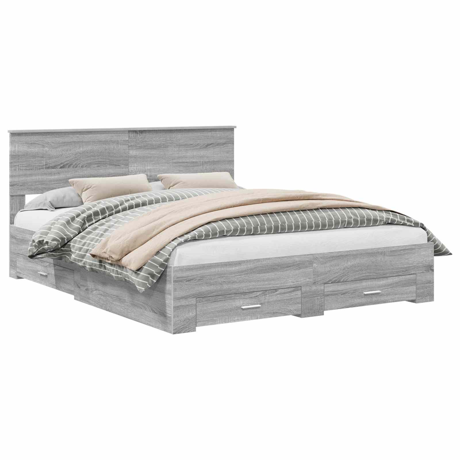 Bedframe met hoofdeinde Grijs Sonoma 160 x 200 cm Bewerkt hout is nu te koop bij PeponiXL, paradijselijk wonen!