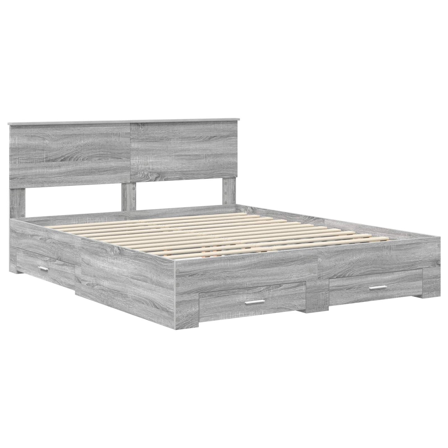 Bedframe met hoofdeinde Grijs Sonoma 160 x 200 cm Bewerkt hout is nu te koop bij PeponiXL, paradijselijk wonen!