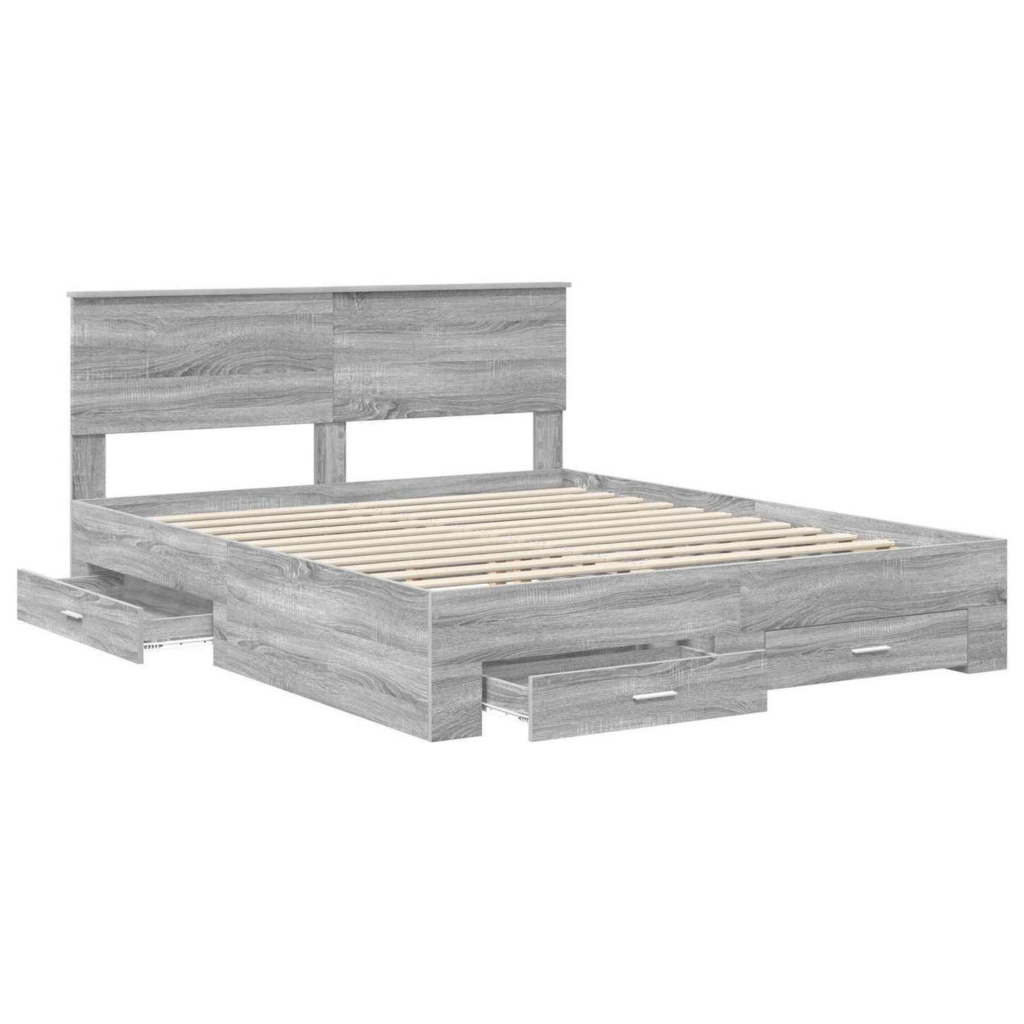 Bedframe met hoofdeinde Grijs Sonoma 160 x 200 cm Bewerkt hout is nu te koop bij PeponiXL, paradijselijk wonen!