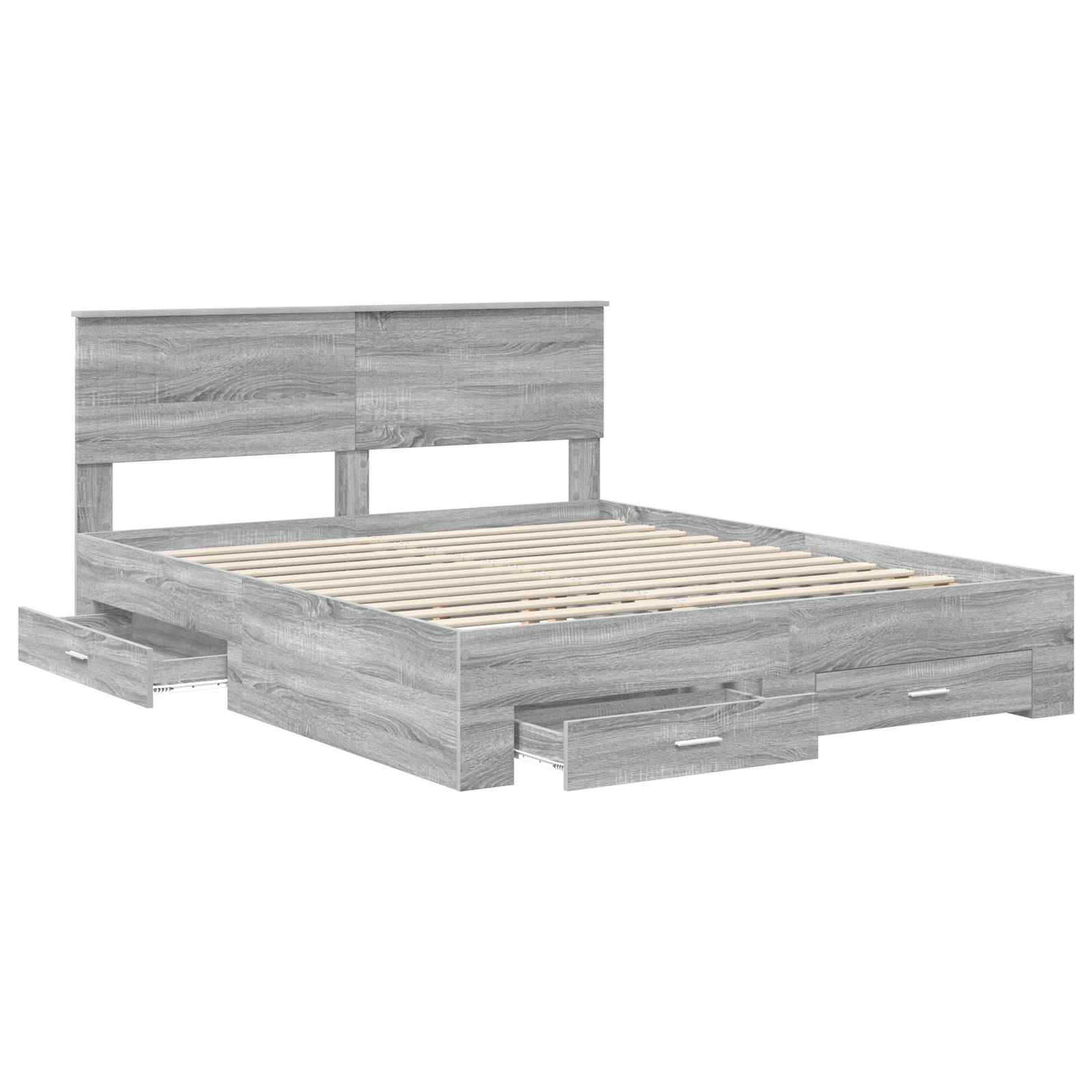 Bedframe met hoofdeinde Grijs Sonoma 160 x 200 cm Bewerkt hout is nu te koop bij PeponiXL, paradijselijk wonen!