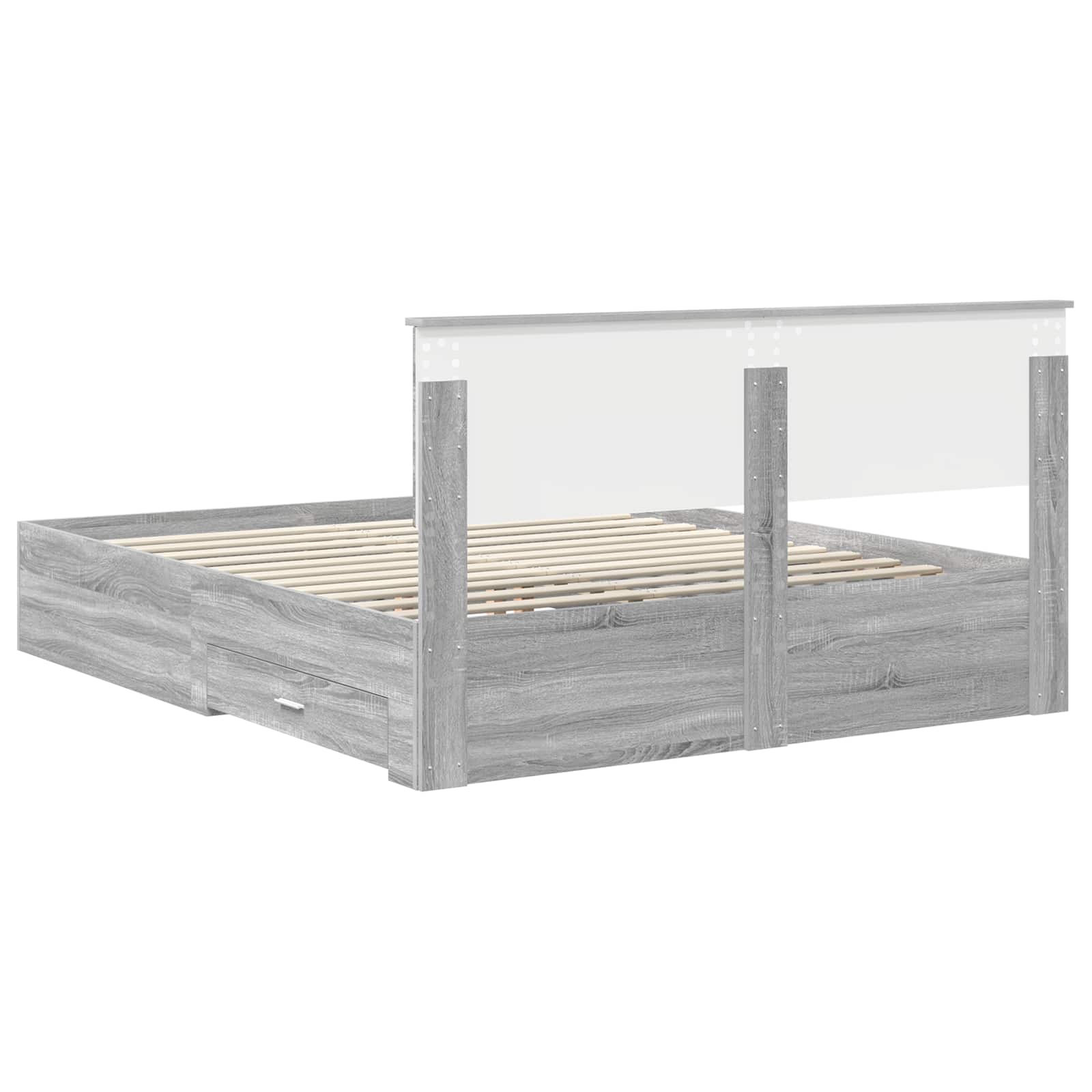 Bedframe met hoofdeinde Grijs Sonoma 160 x 200 cm Bewerkt hout is nu te koop bij PeponiXL, paradijselijk wonen!