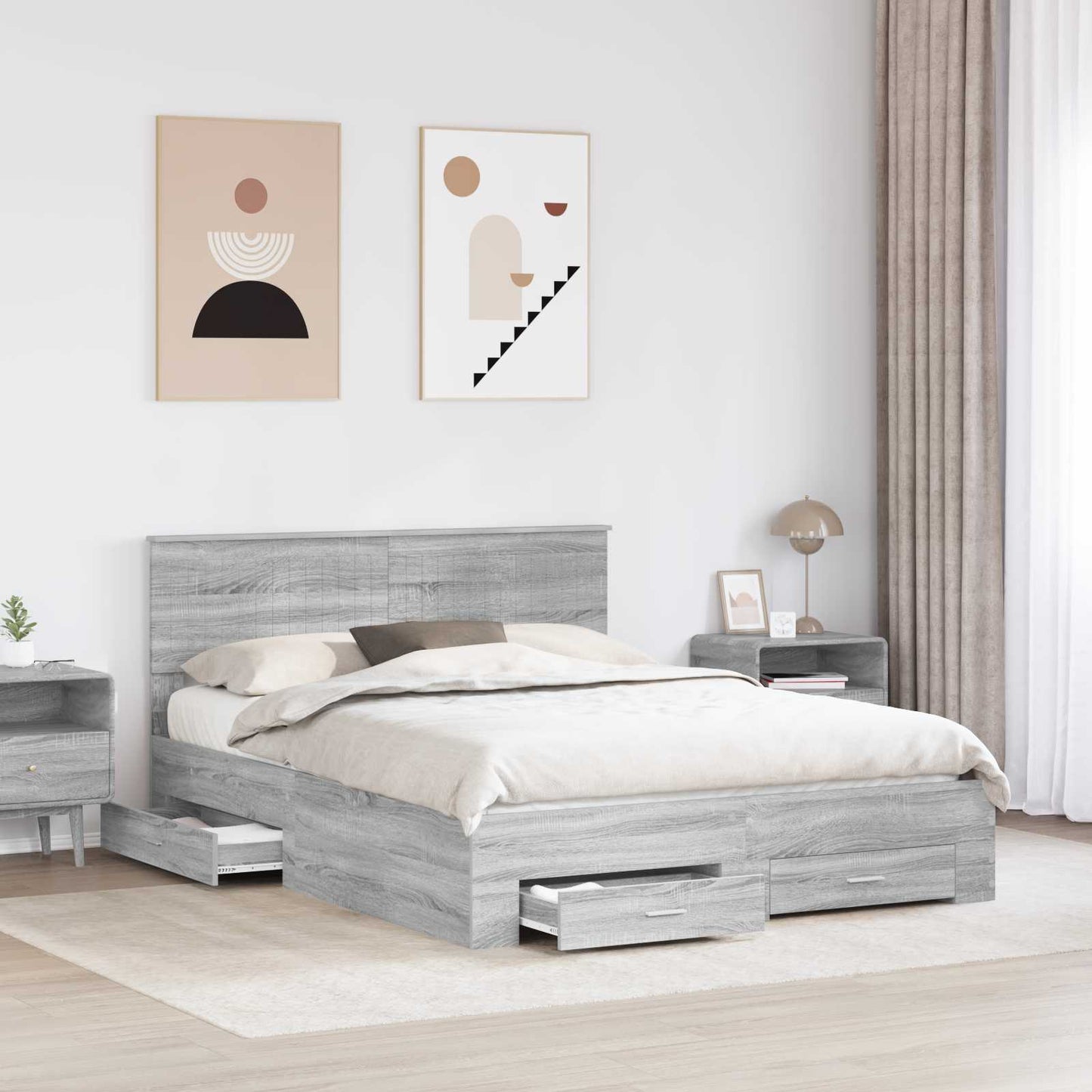 Bedframe met lade Grijs Sonoma 150 x 200 cm Bewerkt hout