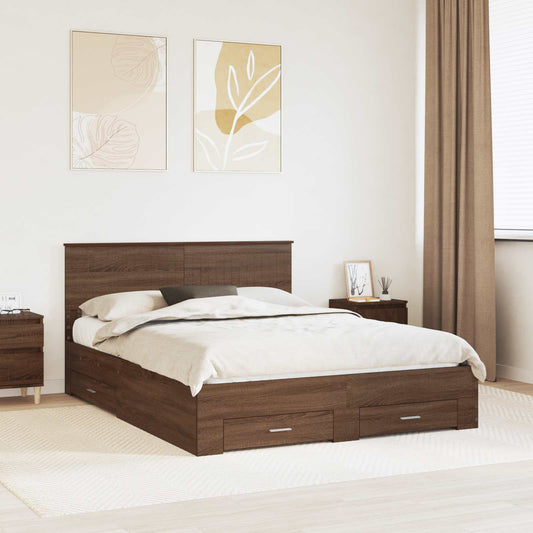 Bedframe Bruin Eiken en Zilver 150 x 200 cm Bewerkt hout is nu te koop bij PeponiXL, paradijselijk wonen!
