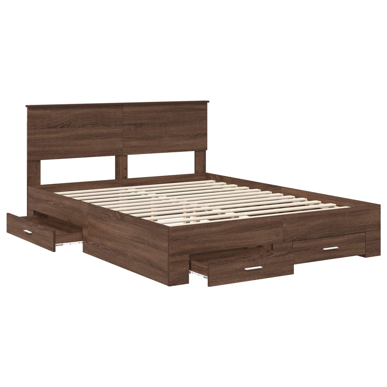 Bedframe Bruin Eiken en Zilver 150 x 200 cm Bewerkt hout is nu te koop bij PeponiXL, paradijselijk wonen!