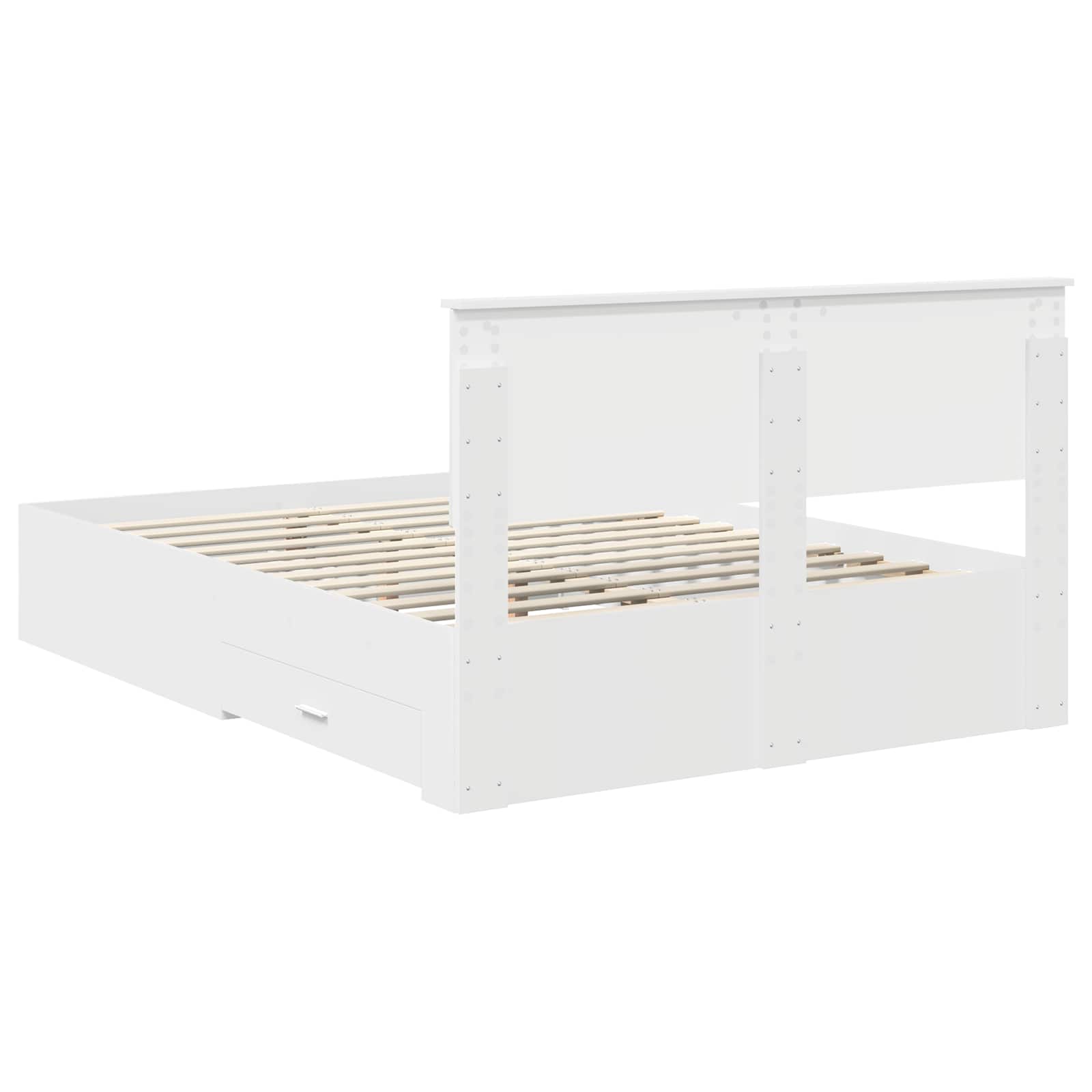 Bedframe met hoofdeinde met lade Wit 140 x 200 cm Bewerkt hout is nu te koop bij PeponiXL, paradijselijk wonen!