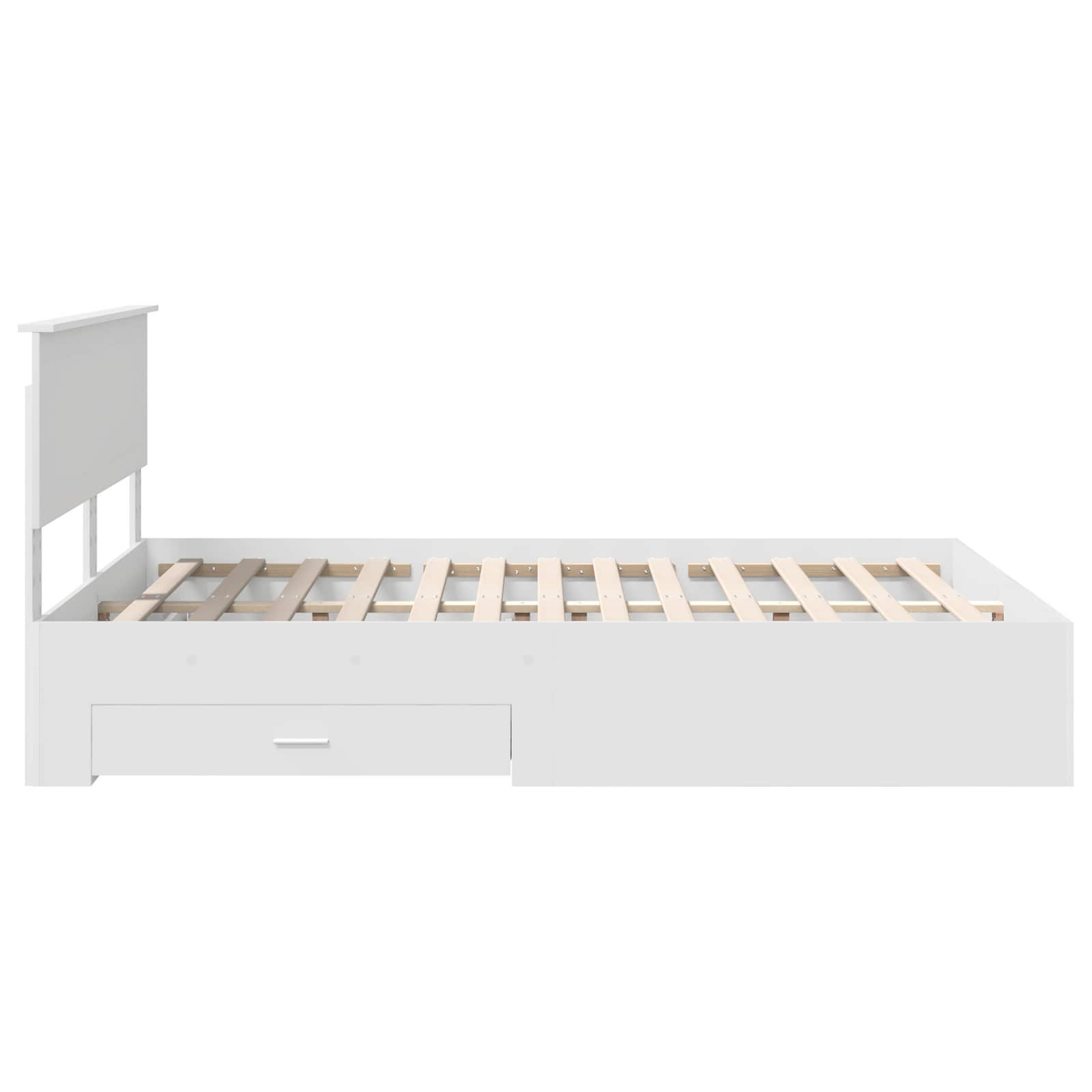 Bedframe met hoofdeinde met lade Wit 140 x 190 cm Bewerkt hout is nu te koop bij PeponiXL, paradijselijk wonen!