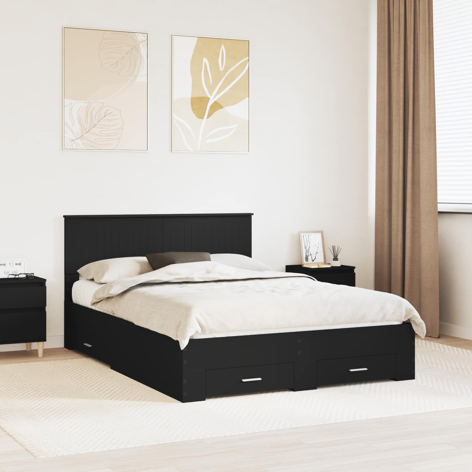 Bedframe met hoofdeinde Zwart 140 x 190 cm Bewerkt hout is nu te koop bij PeponiXL, paradijselijk wonen!