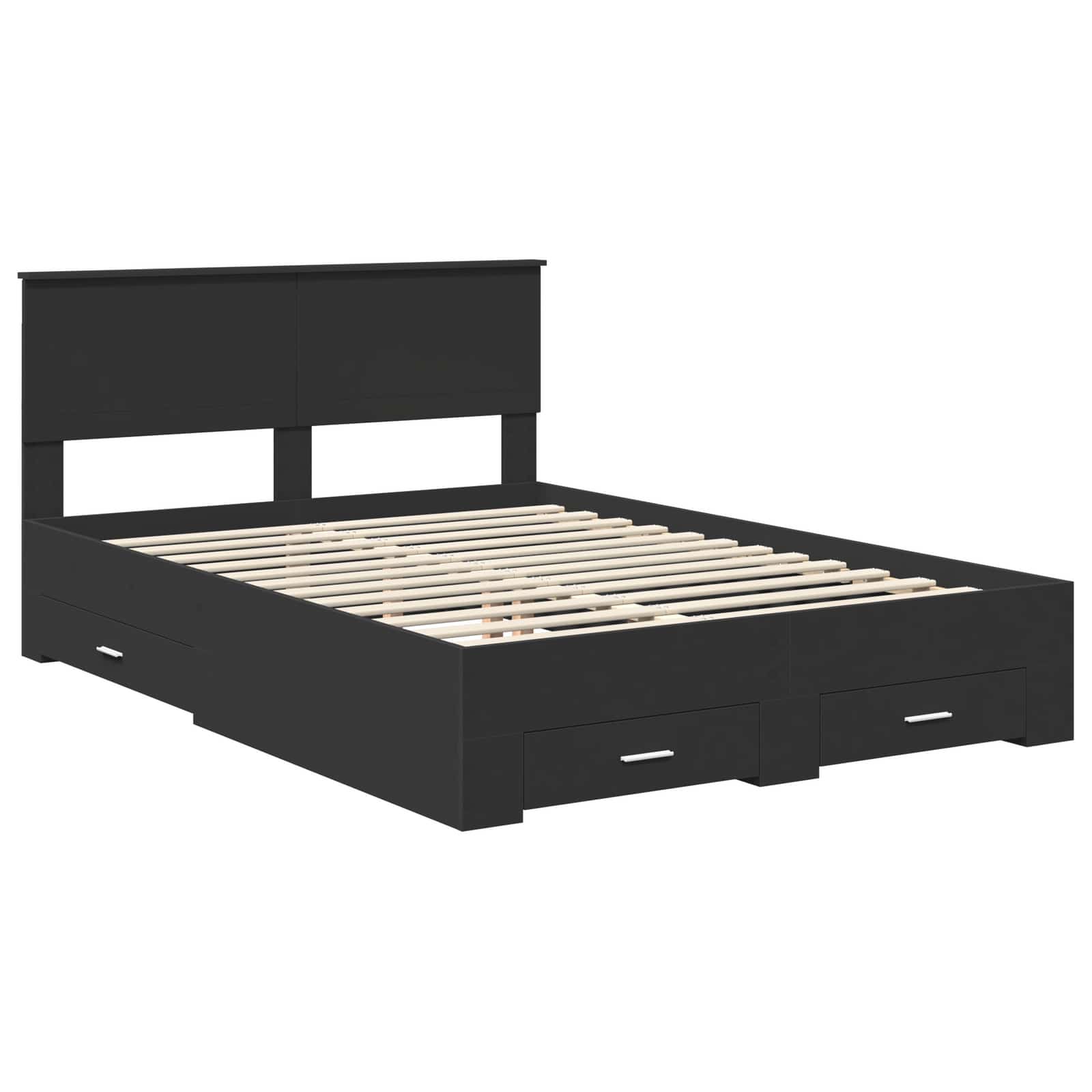 Bedframe met hoofdeinde Zwart 140 x 190 cm Bewerkt hout is nu te koop bij PeponiXL, paradijselijk wonen!