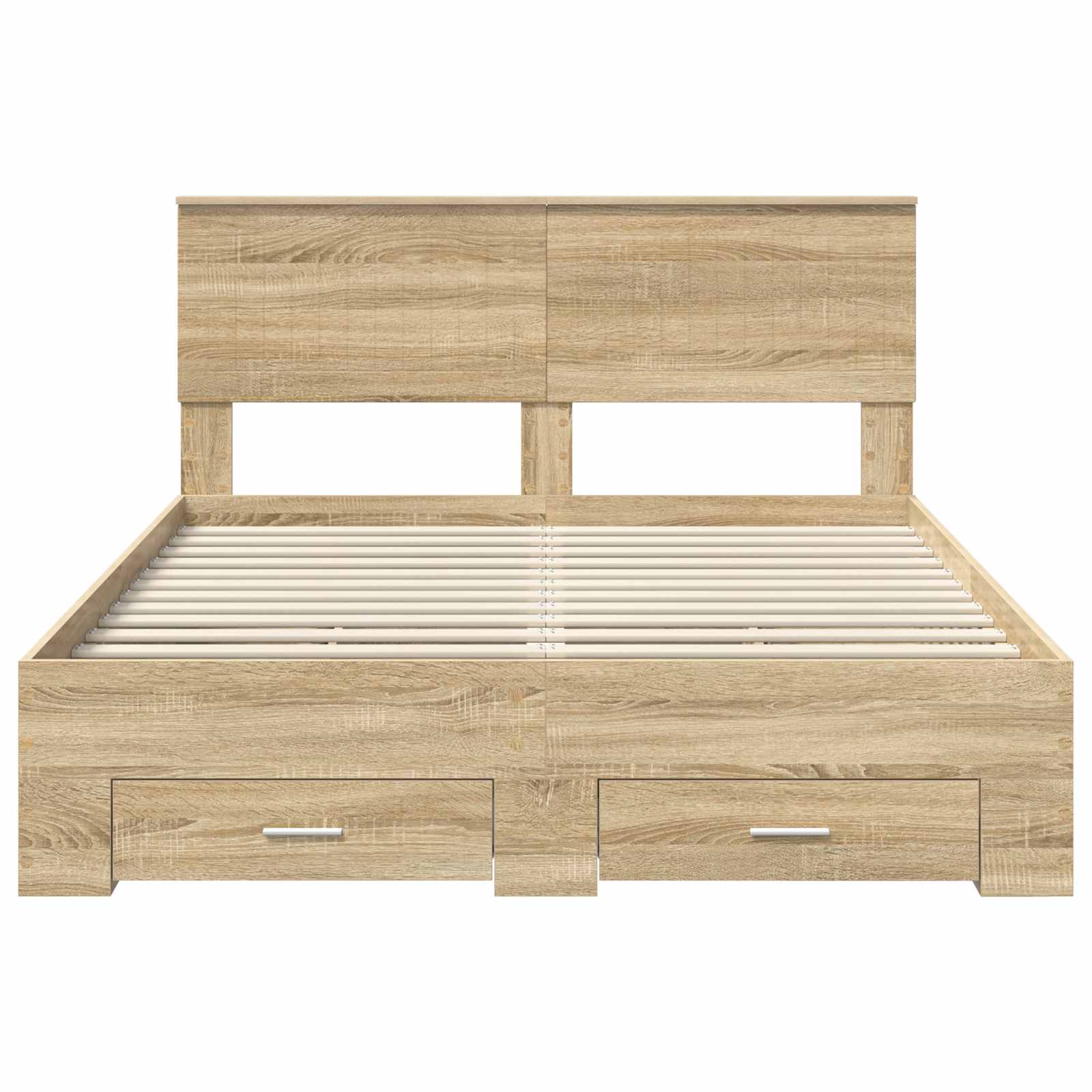 Bedframe met hoofdeinde Sonoma Eiken 140 x 190 cm Bewerkt hout is nu te koop bij PeponiXL, paradijselijk wonen!
