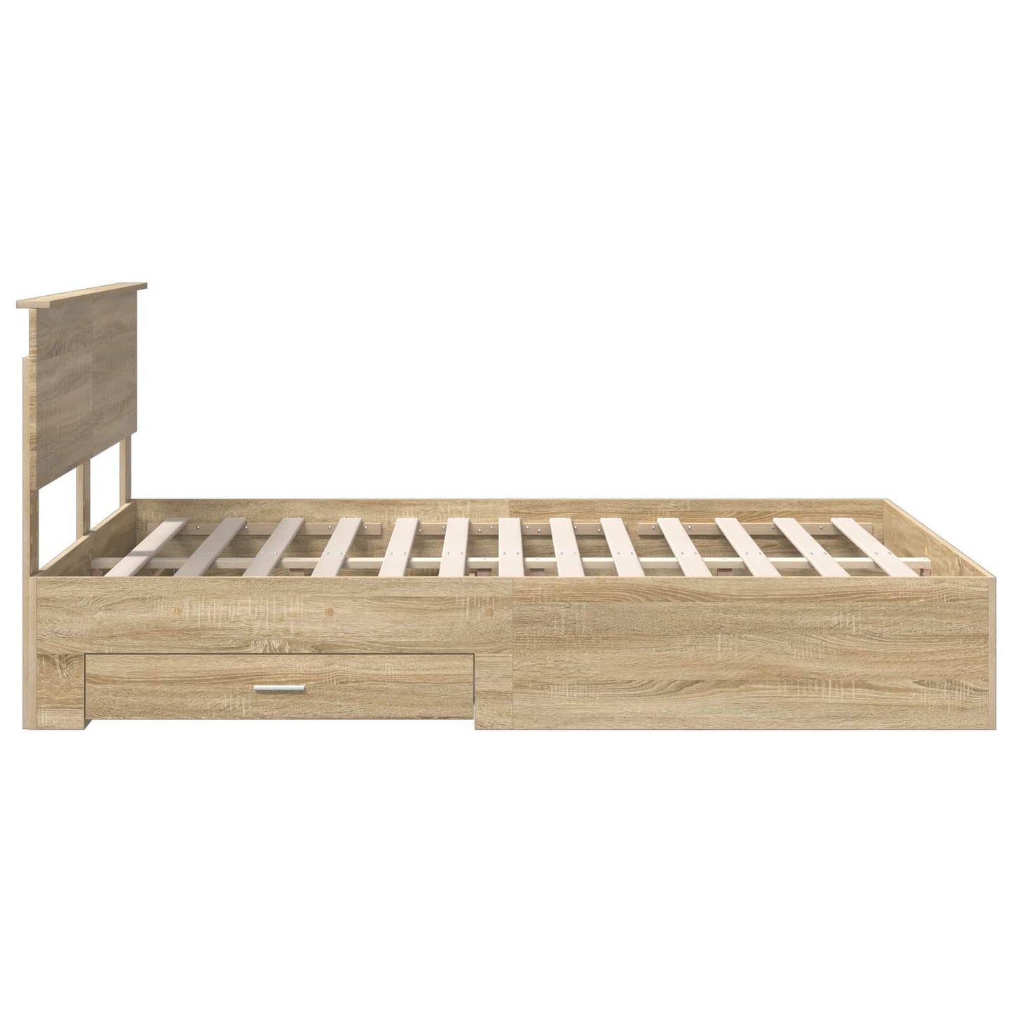 Bedframe met hoofdeinde Sonoma Eiken 140 x 190 cm Bewerkt hout is nu te koop bij PeponiXL, paradijselijk wonen!