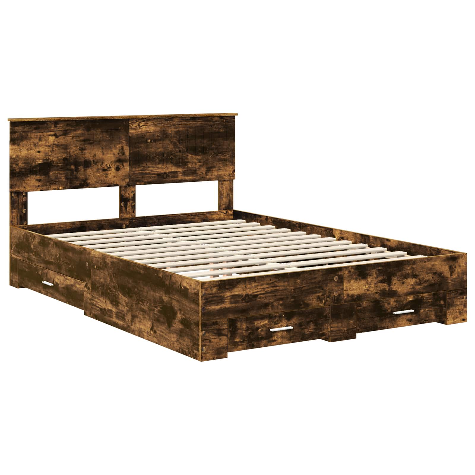 Bedframe met hoofdeinde Gerookt eiken 140 x 190 cm Bewerkt hout is nu te koop bij PeponiXL, paradijselijk wonen!