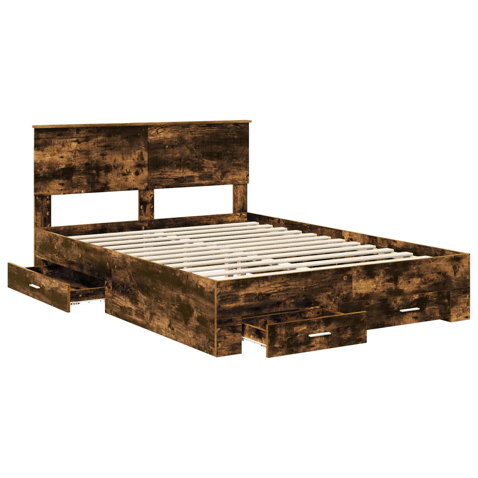 Bedframe met hoofdeinde Gerookt eiken 140 x 190 cm Bewerkt hout is nu te koop bij PeponiXL, paradijselijk wonen!