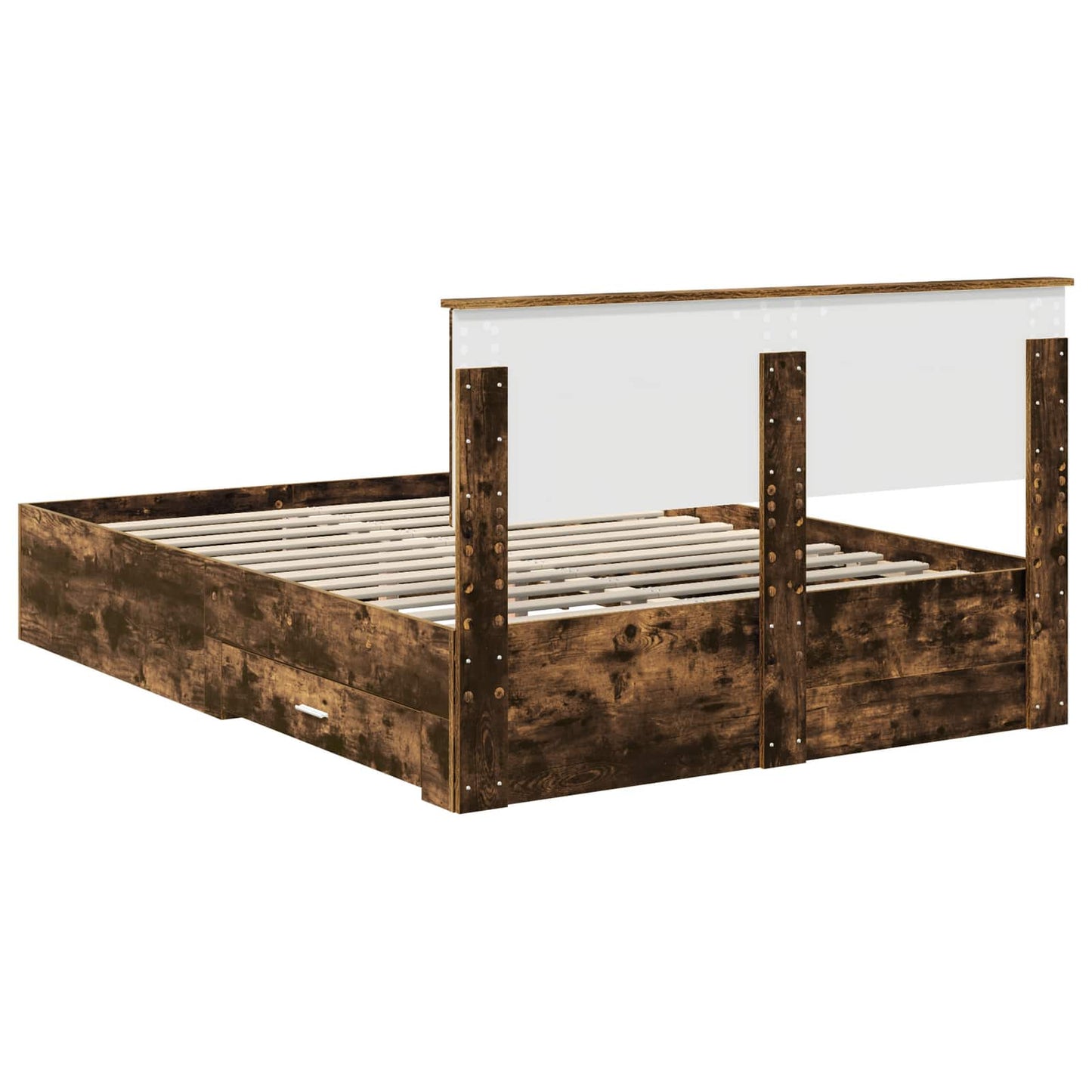 Bedframe met hoofdeinde Gerookt eiken 140 x 190 cm Bewerkt hout is nu te koop bij PeponiXL, paradijselijk wonen!