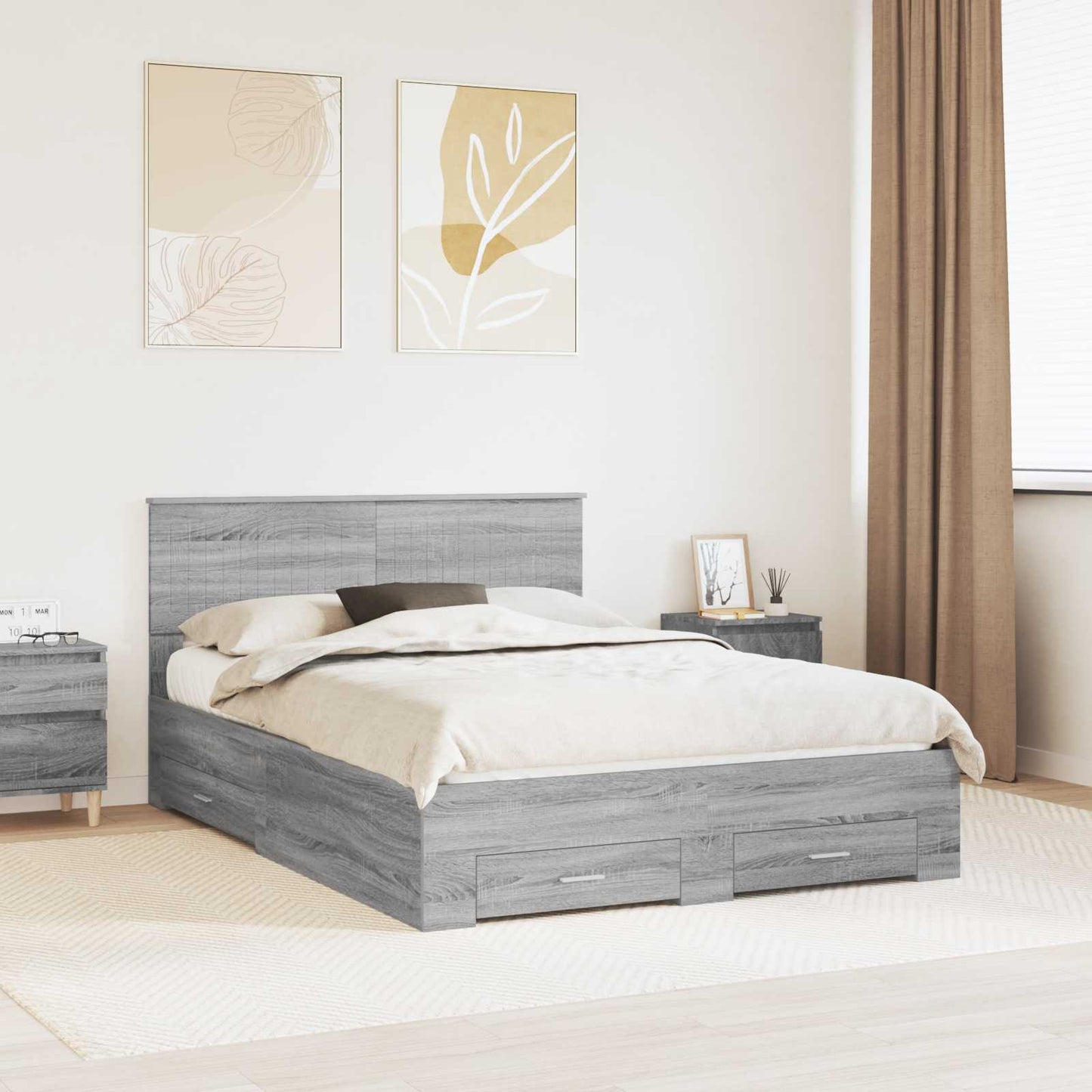 Bedframe met hoofdeinde Grijs Sonoma 140 x 190 cm Bewerkt hout is nu te koop bij PeponiXL, paradijselijk wonen!