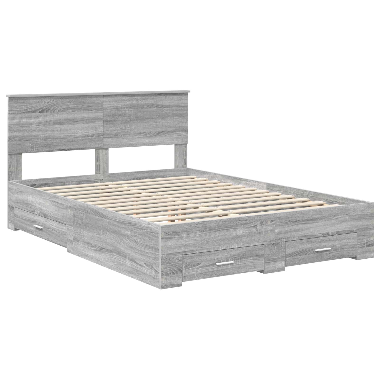 Bedframe met hoofdeinde Grijs Sonoma 140 x 190 cm Bewerkt hout is nu te koop bij PeponiXL, paradijselijk wonen!