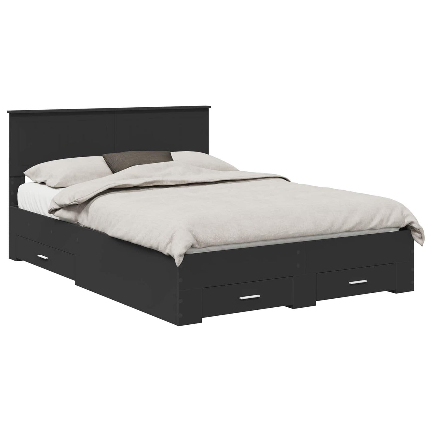 Bedframe met hoofdeinde Zwart 135 x 190 cm Bewerkt hout is nu te koop bij PeponiXL, paradijselijk wonen!