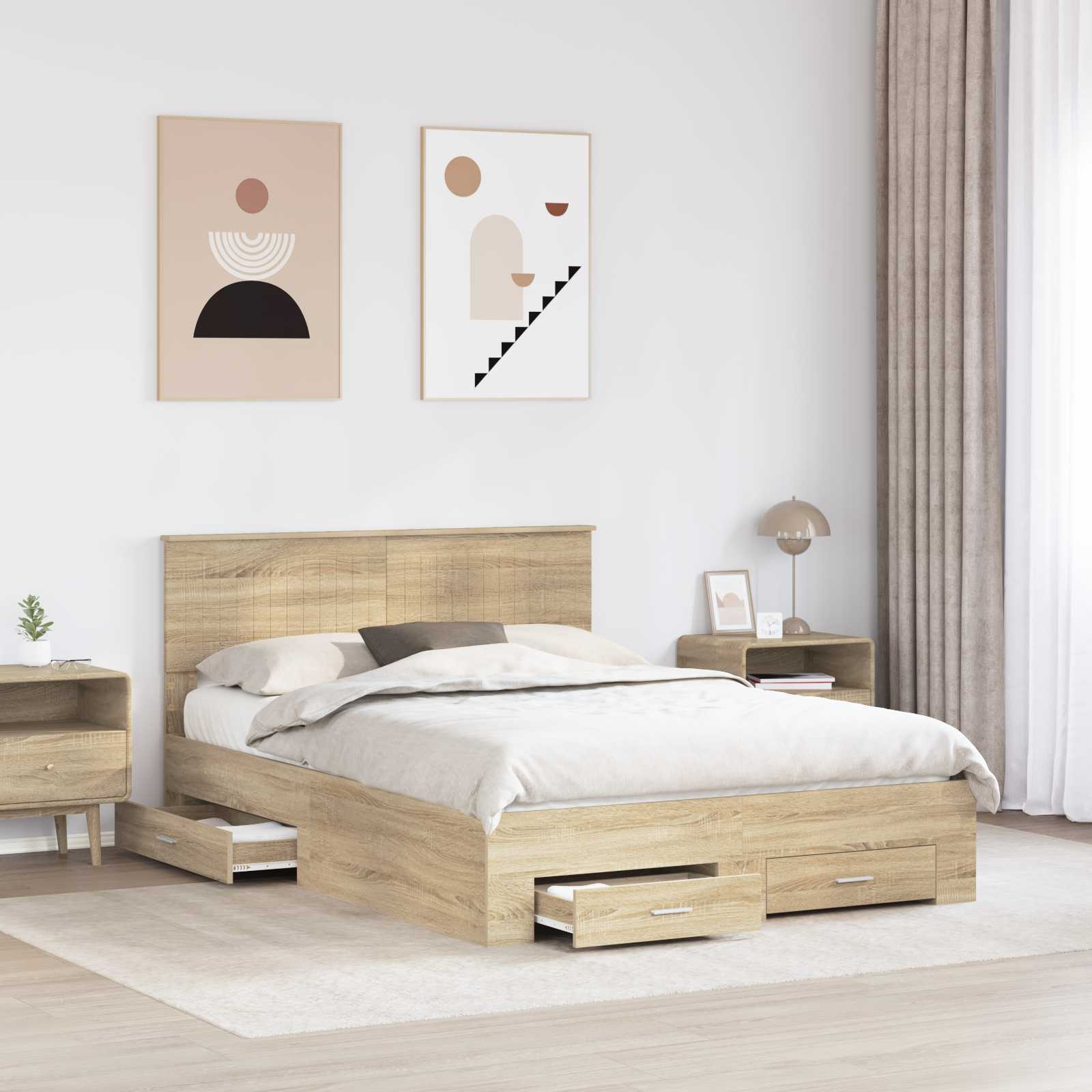Bedframe met hoofdeinde Sonoma Eiken 135 x 190 cm Bewerkt hout is nu te koop bij PeponiXL, paradijselijk wonen!