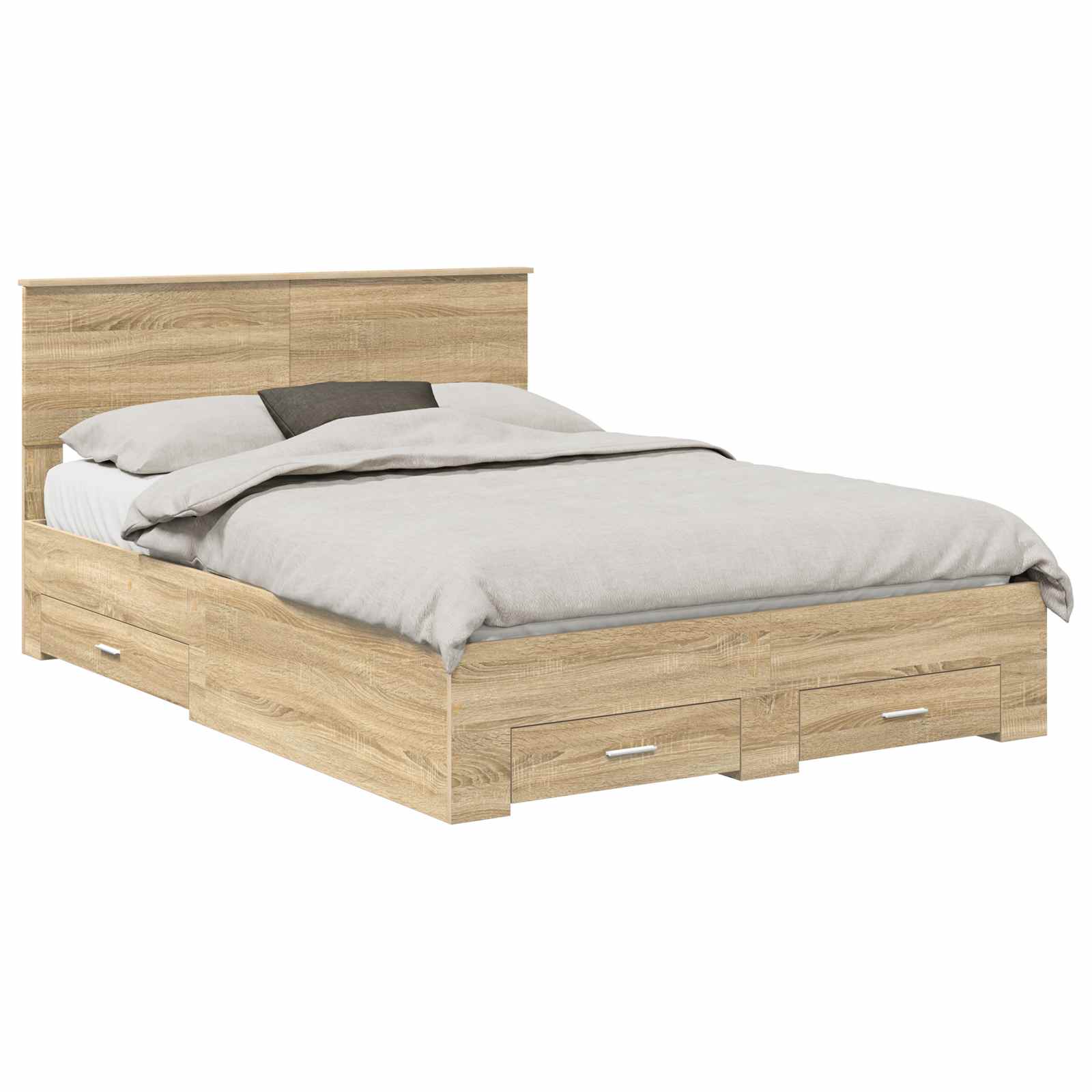 Bedframe met hoofdeinde Sonoma Eiken 135 x 190 cm Bewerkt hout is nu te koop bij PeponiXL, paradijselijk wonen!