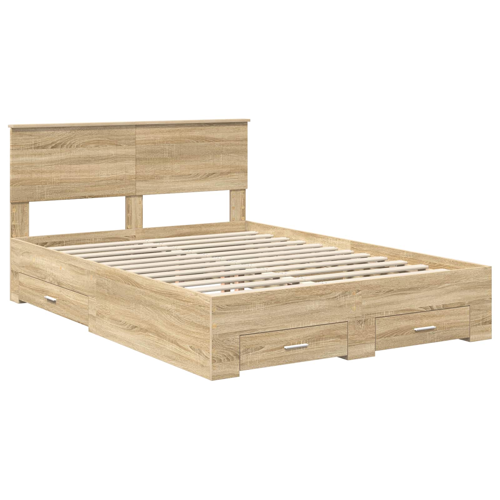 Bedframe met hoofdeinde Sonoma Eiken 135 x 190 cm Bewerkt hout is nu te koop bij PeponiXL, paradijselijk wonen!