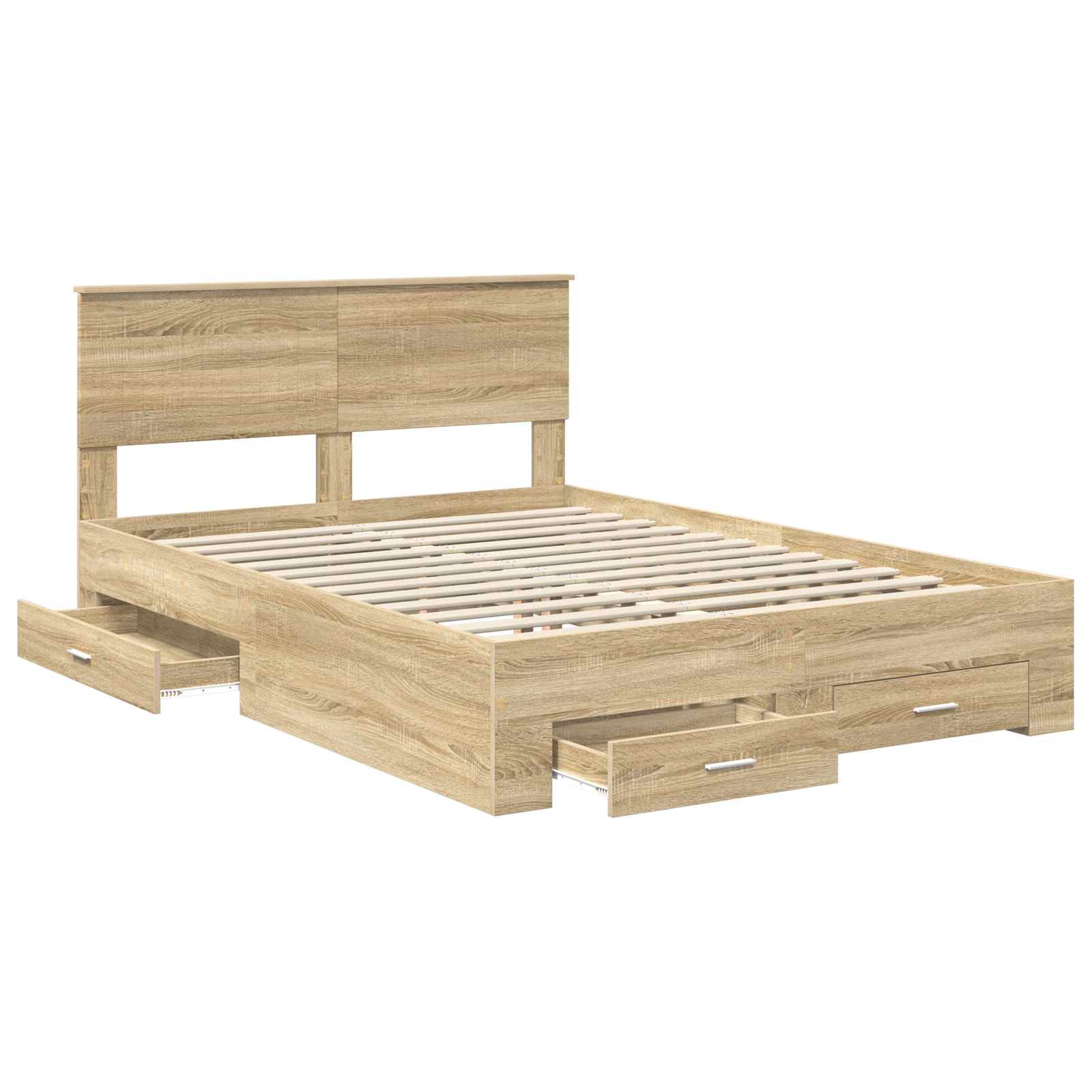 Bedframe met hoofdeinde Sonoma Eiken 135 x 190 cm Bewerkt hout is nu te koop bij PeponiXL, paradijselijk wonen!