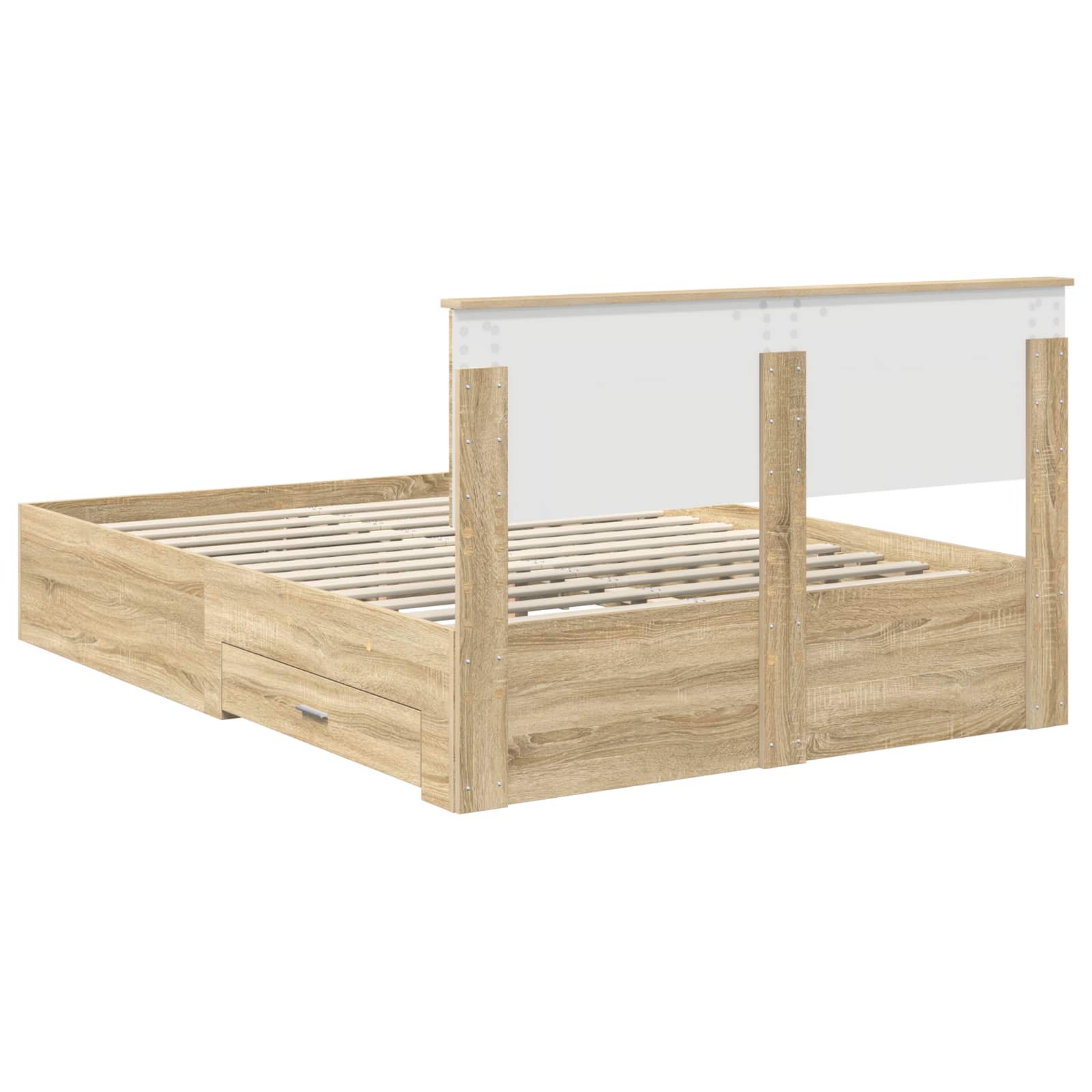 Bedframe met hoofdeinde Sonoma Eiken 135 x 190 cm Bewerkt hout is nu te koop bij PeponiXL, paradijselijk wonen!